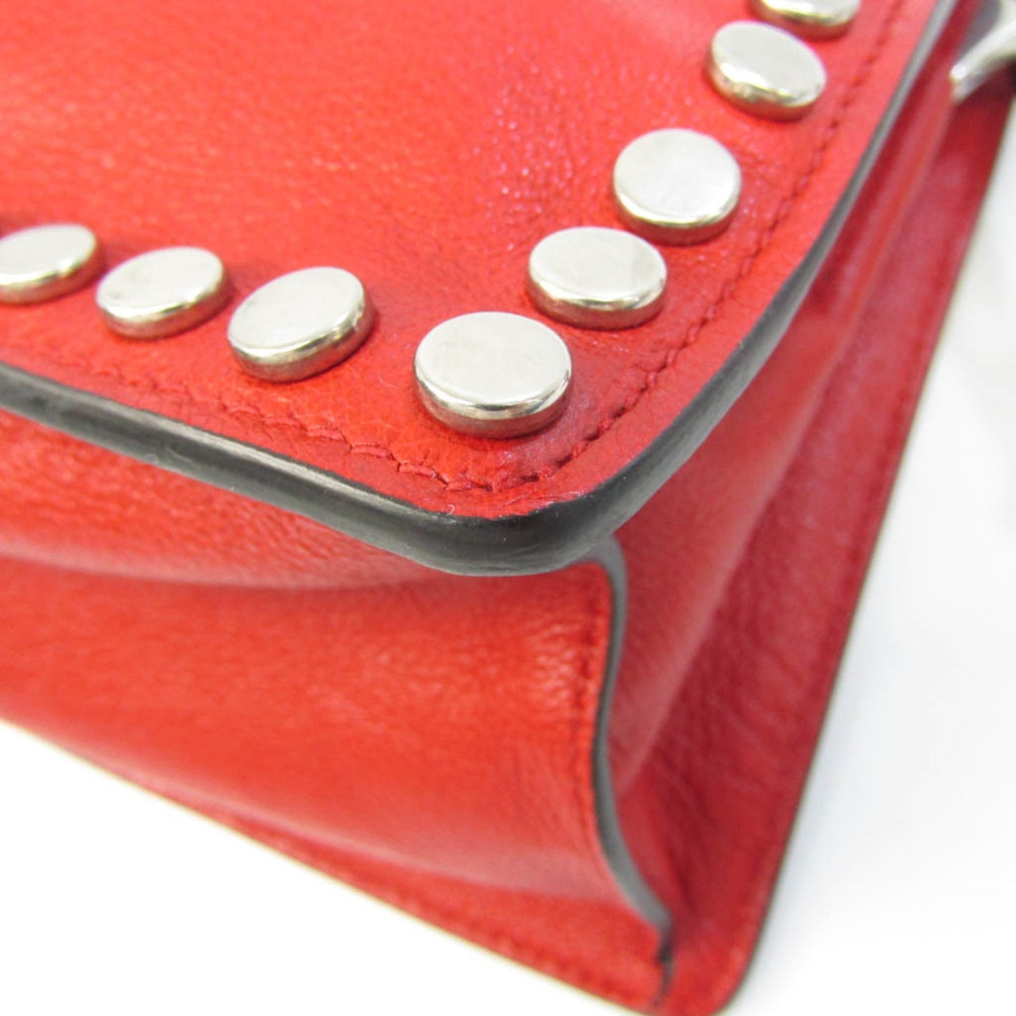 PRADA Etiquette Studs 1BH077 Women's Leather Shoulder Bag Red Color