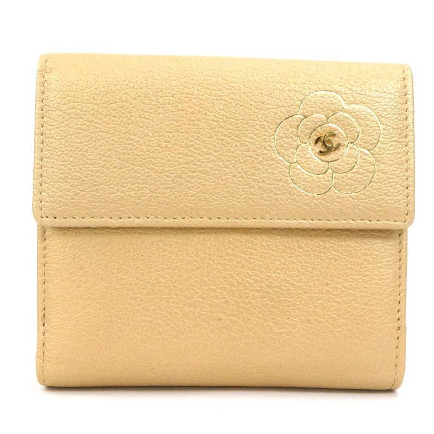 CHANEL folio wallet butterfly camellia leather champagne gold ladies