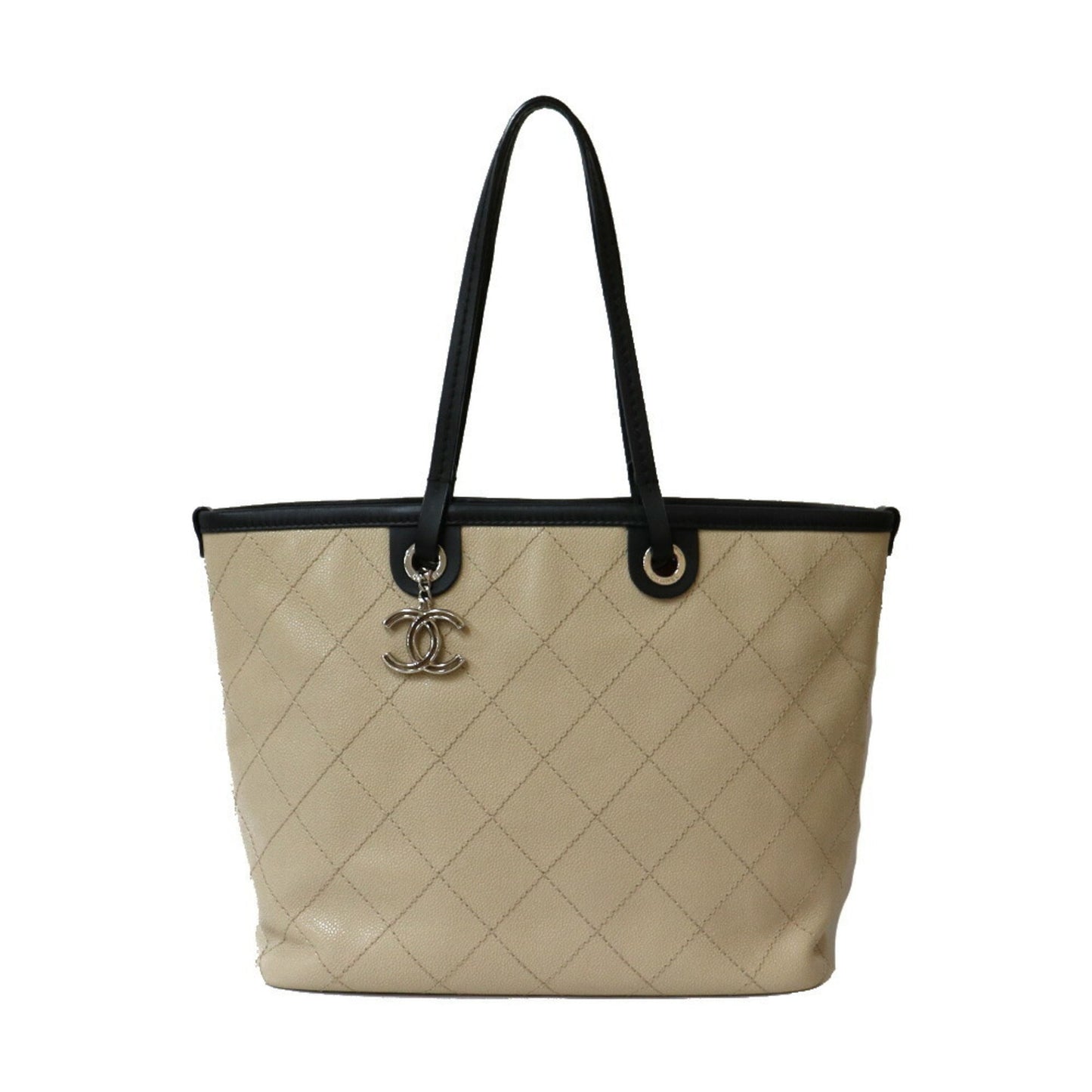 CHANEL Shoulder Bag Wild Stitch Coco Mark On The Road Beige Women's Matte Caviar Skin