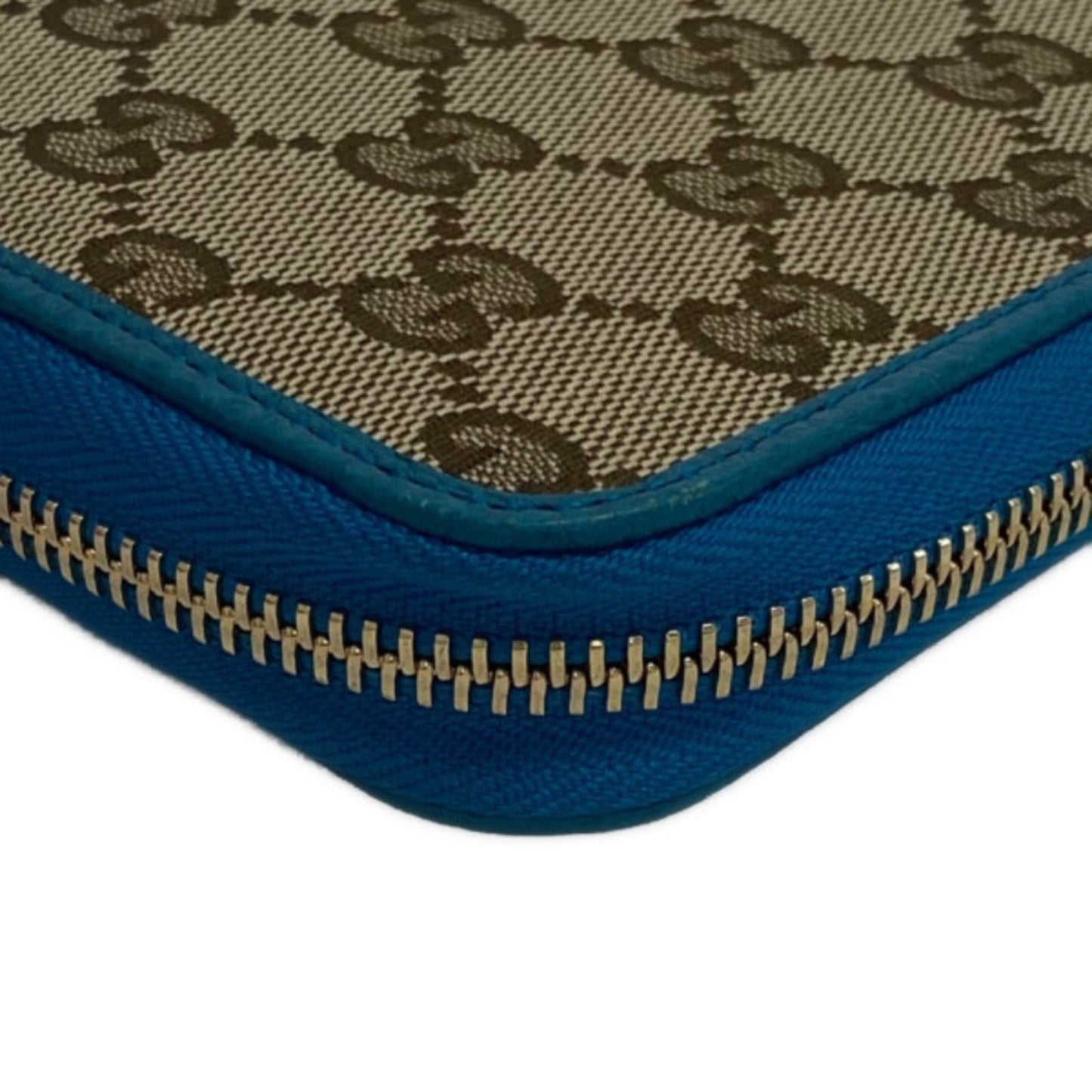 GUCCI 363423 Round Zipper GG Canvas Long Wallet Blue Ladies