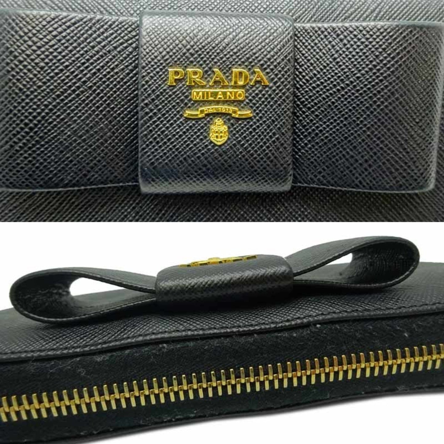 PRADA Ribbon Round Zipper Wallet Ladies' Long 1ML506 Saffiano Leather NERO Nero Black