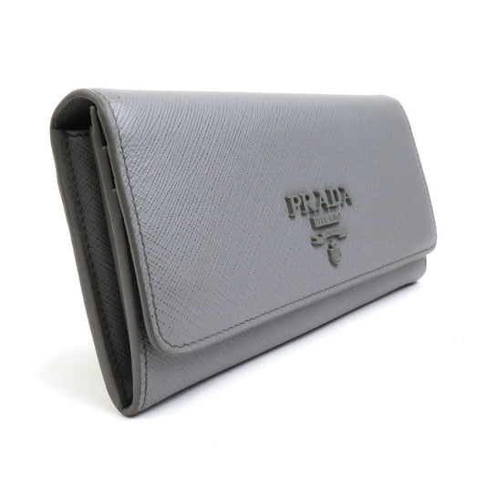 PRADA bi-fold long wallet leather gray unisex 1MH132