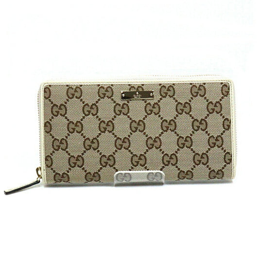 Gucci round long wallet GG canvas leather beige 307980