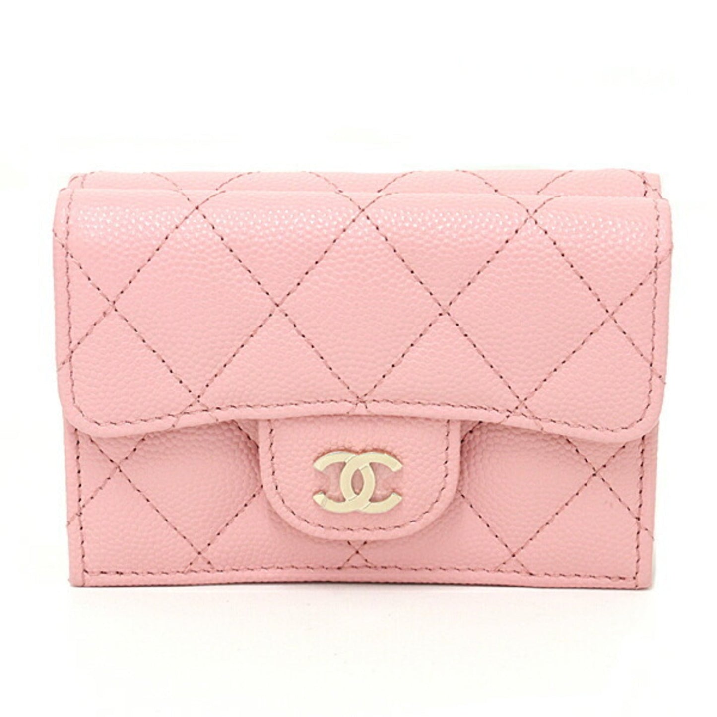 CHANEL Matelasse Classic Small Flap Caviar Skin Trifold Wallet AP0230 Pink