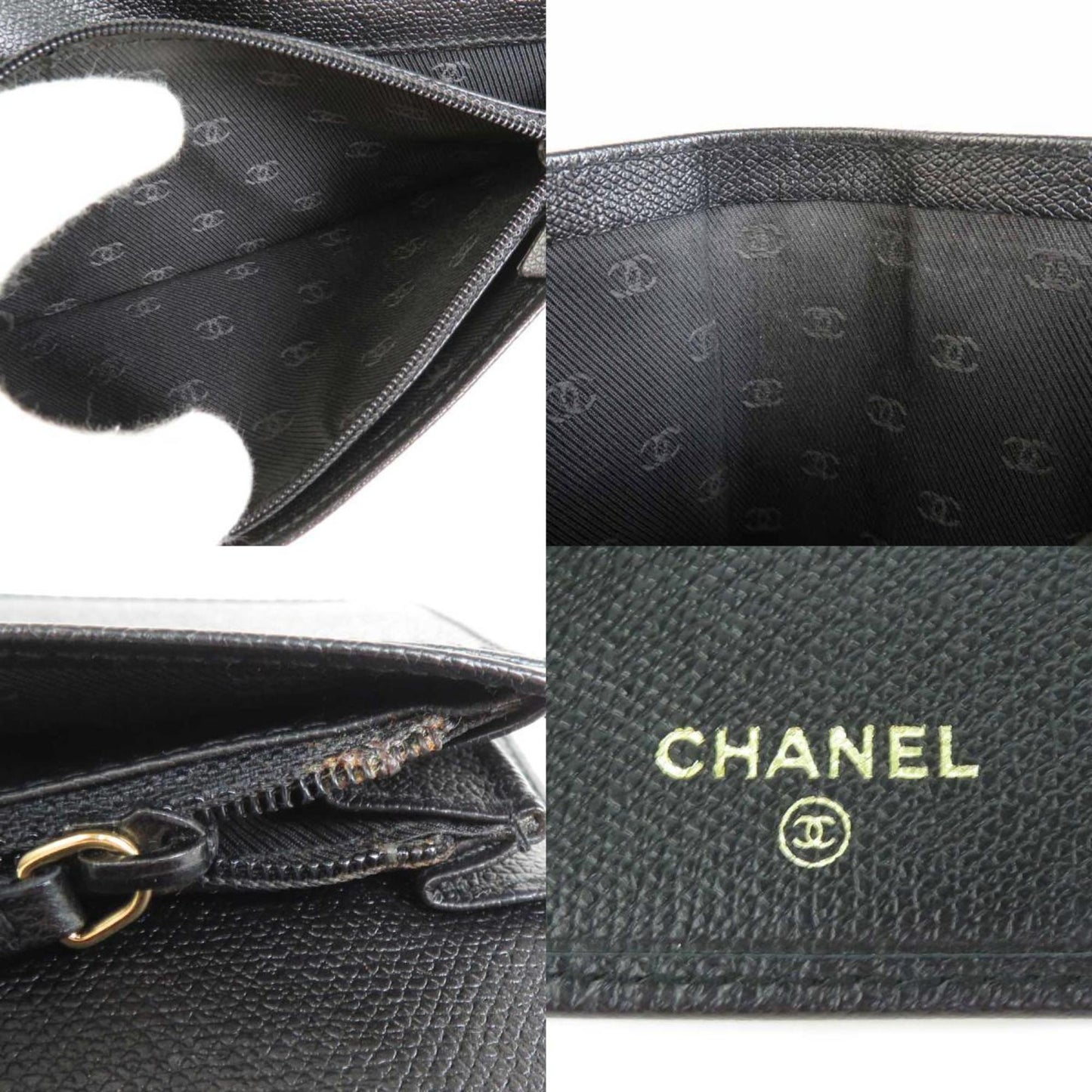 CHANEL folio long wallet coco button leather black ladies