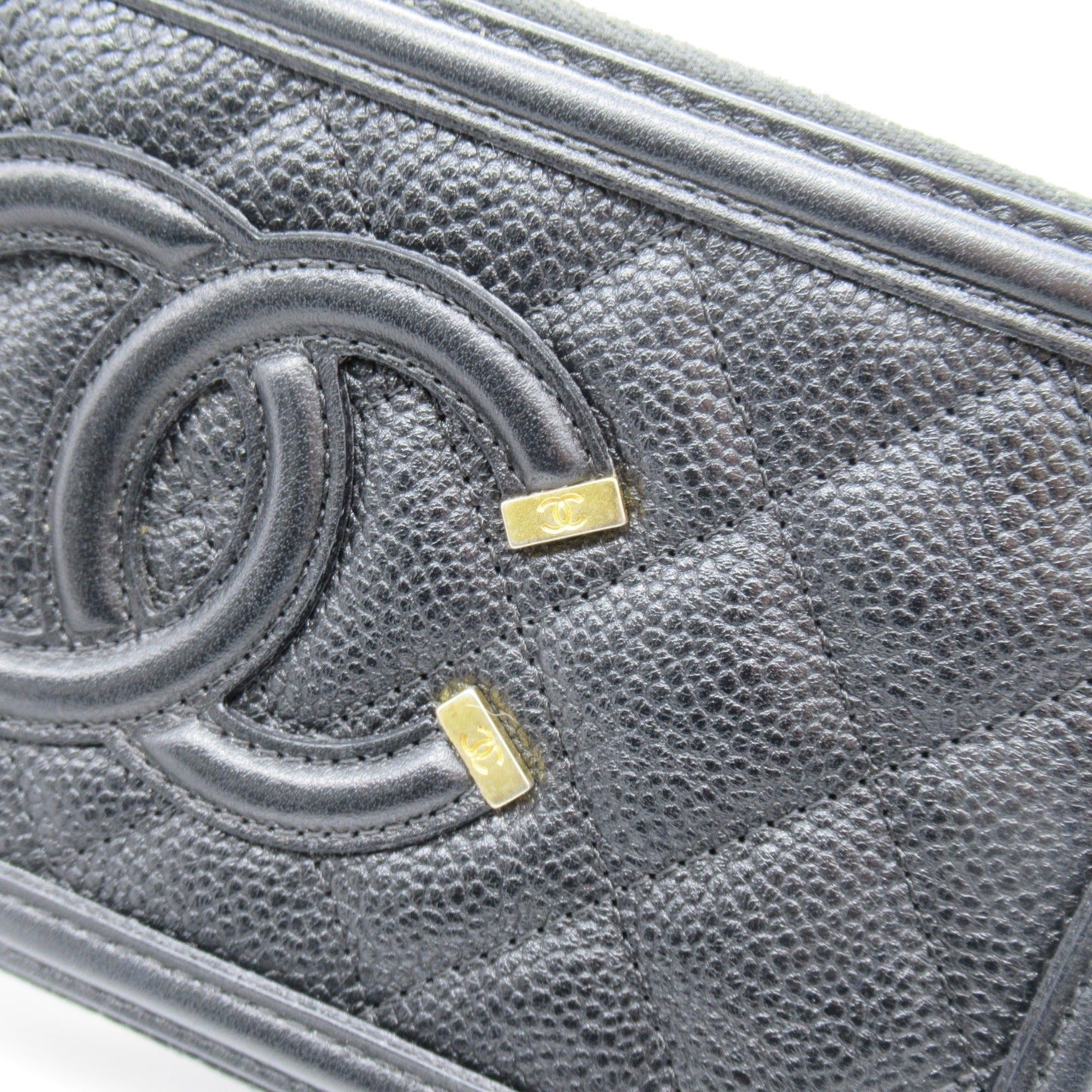 CHANEL CC Filigree Chain Wallet Black Caviar Skin [Grained Calf] A84450