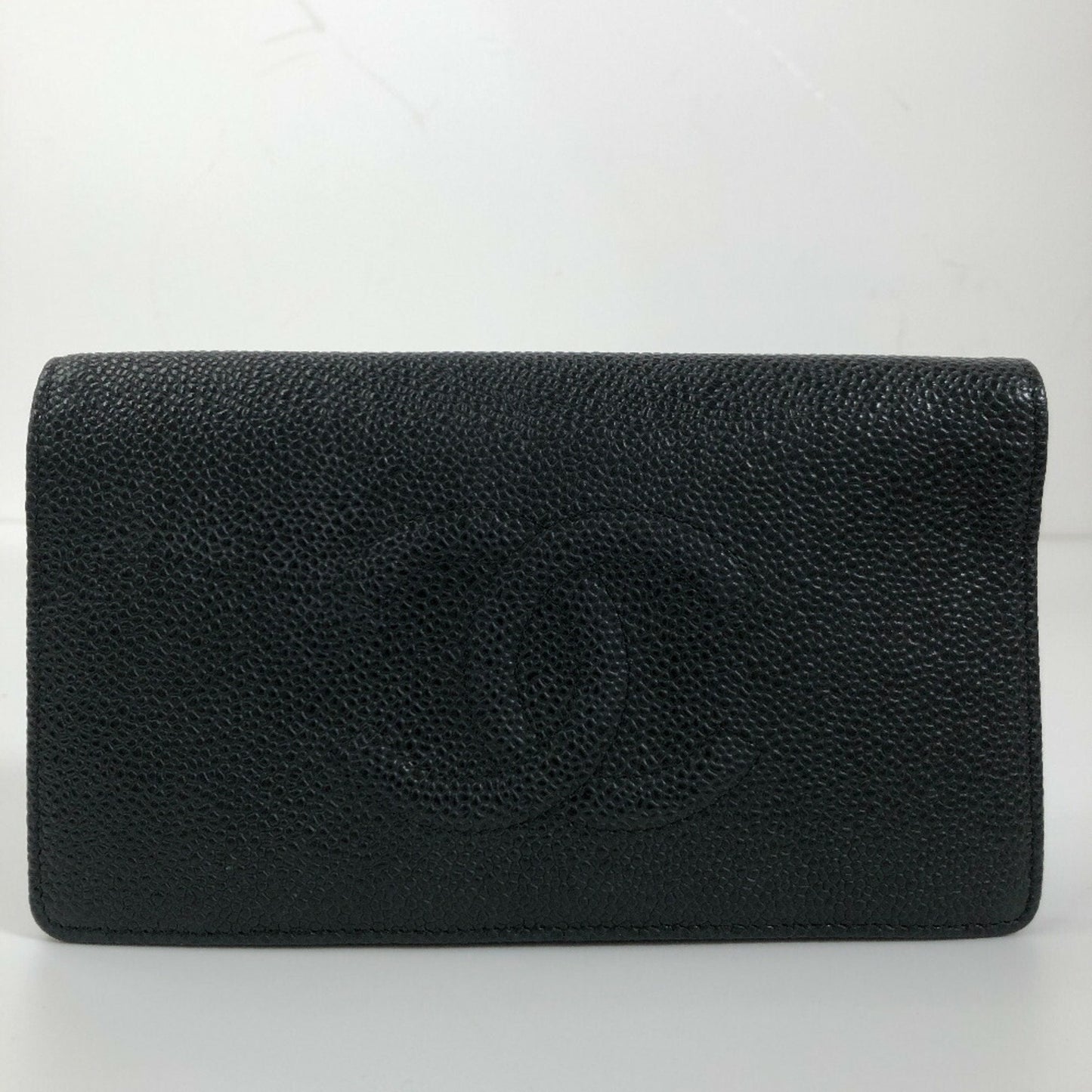 Chanel Long Wallet Coco Mark Caviar Skin Black Ladies CHANEL