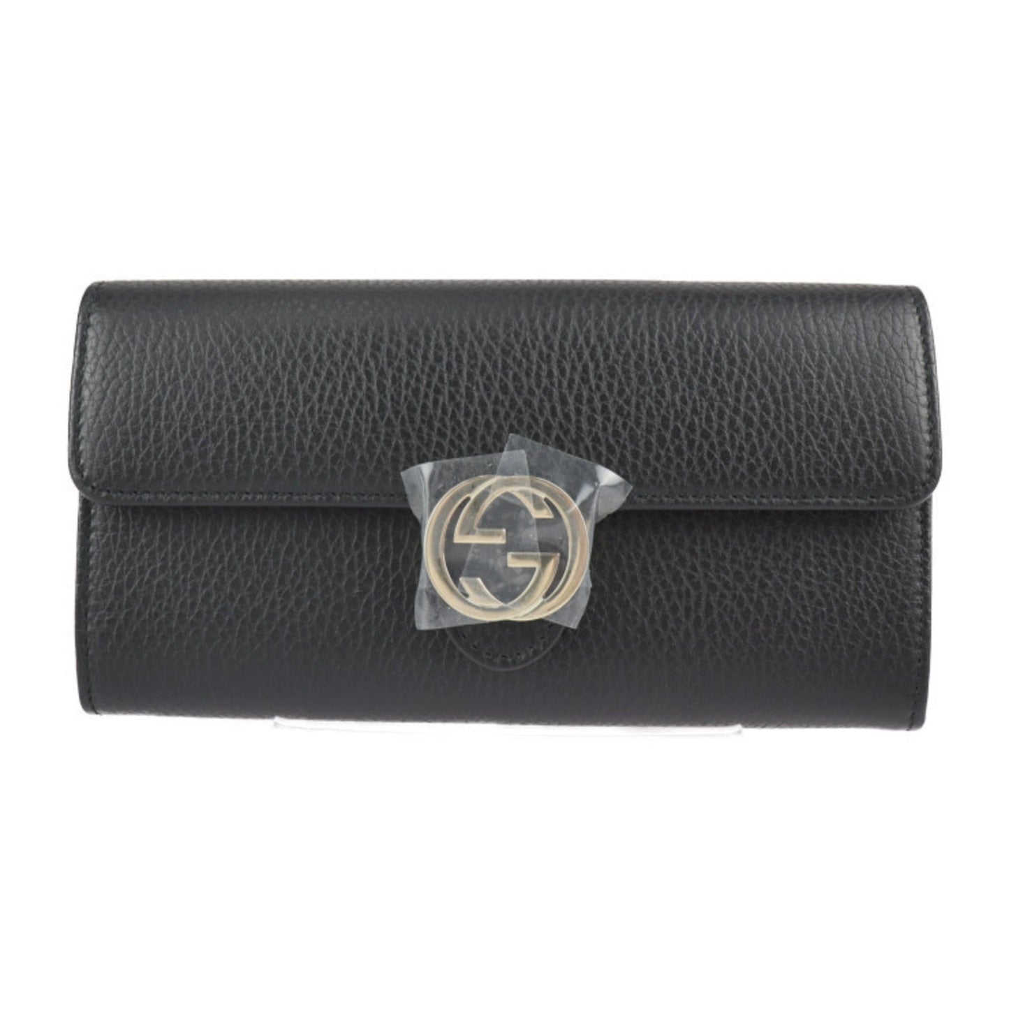 GUCCI Interlocking G Bifold Wallet 615524 Leather Black Gold Hardware Long