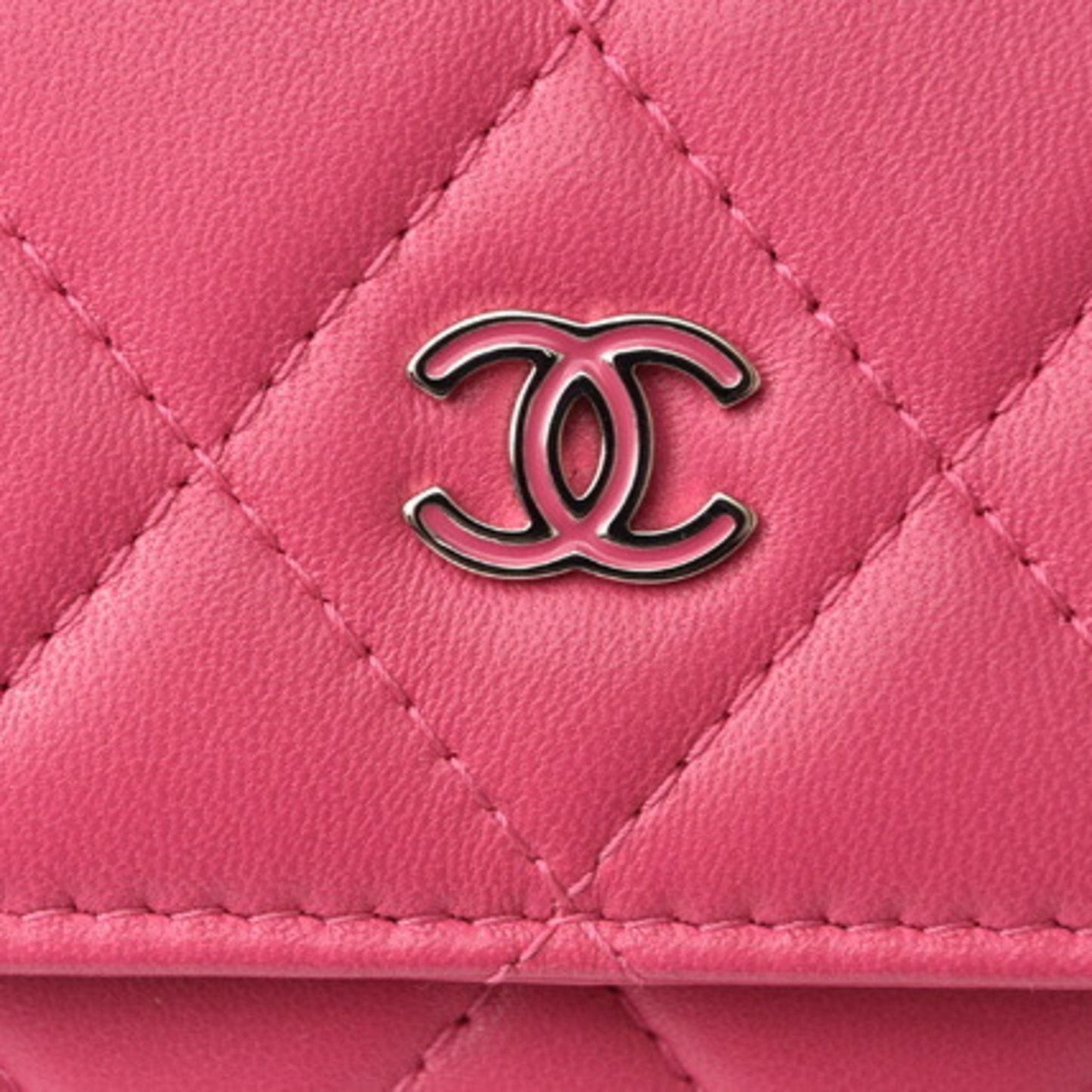 Chanel chain shoulder bag long wallet clutch CHANEL lambskin pink