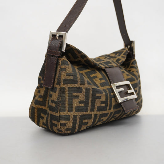 FENDI  Zucca Shoulder Bag Women's Nylon Canvas Handbag Brown