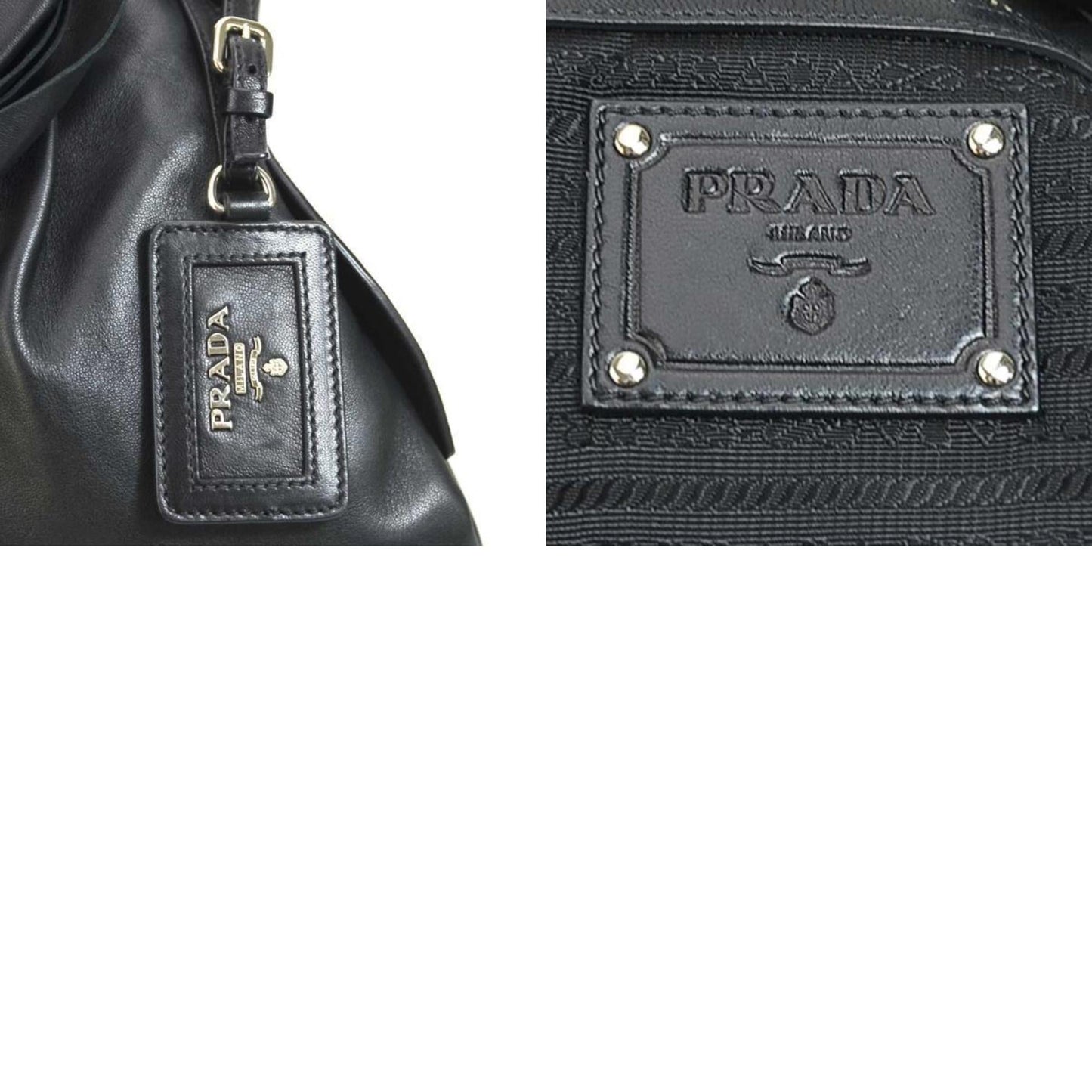 PRADA shoulder bag leather black silver ladies