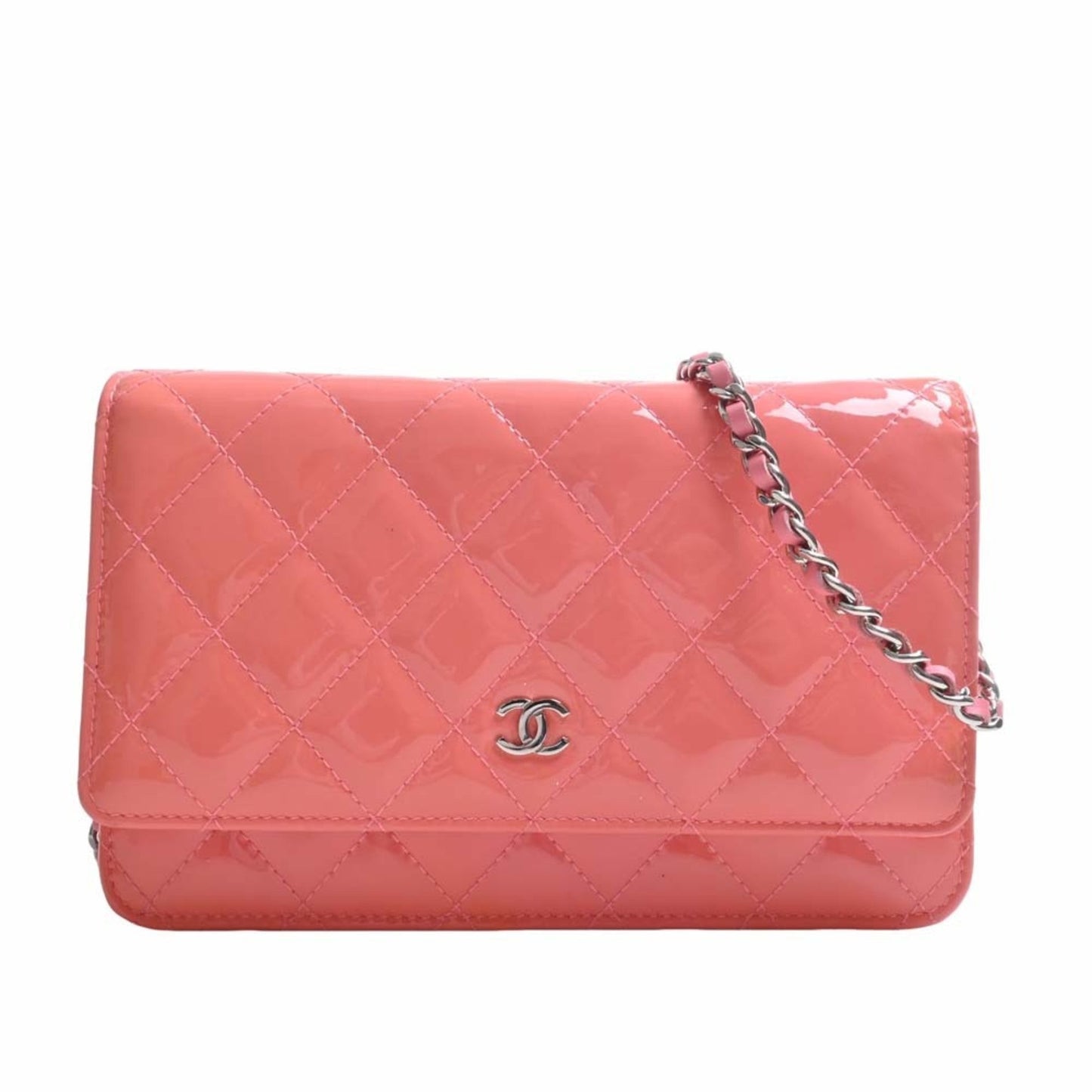 CHANEL Patent Matelasse Coco Mark Chain Shoulder Long Wallet A33814 Pink Ladies