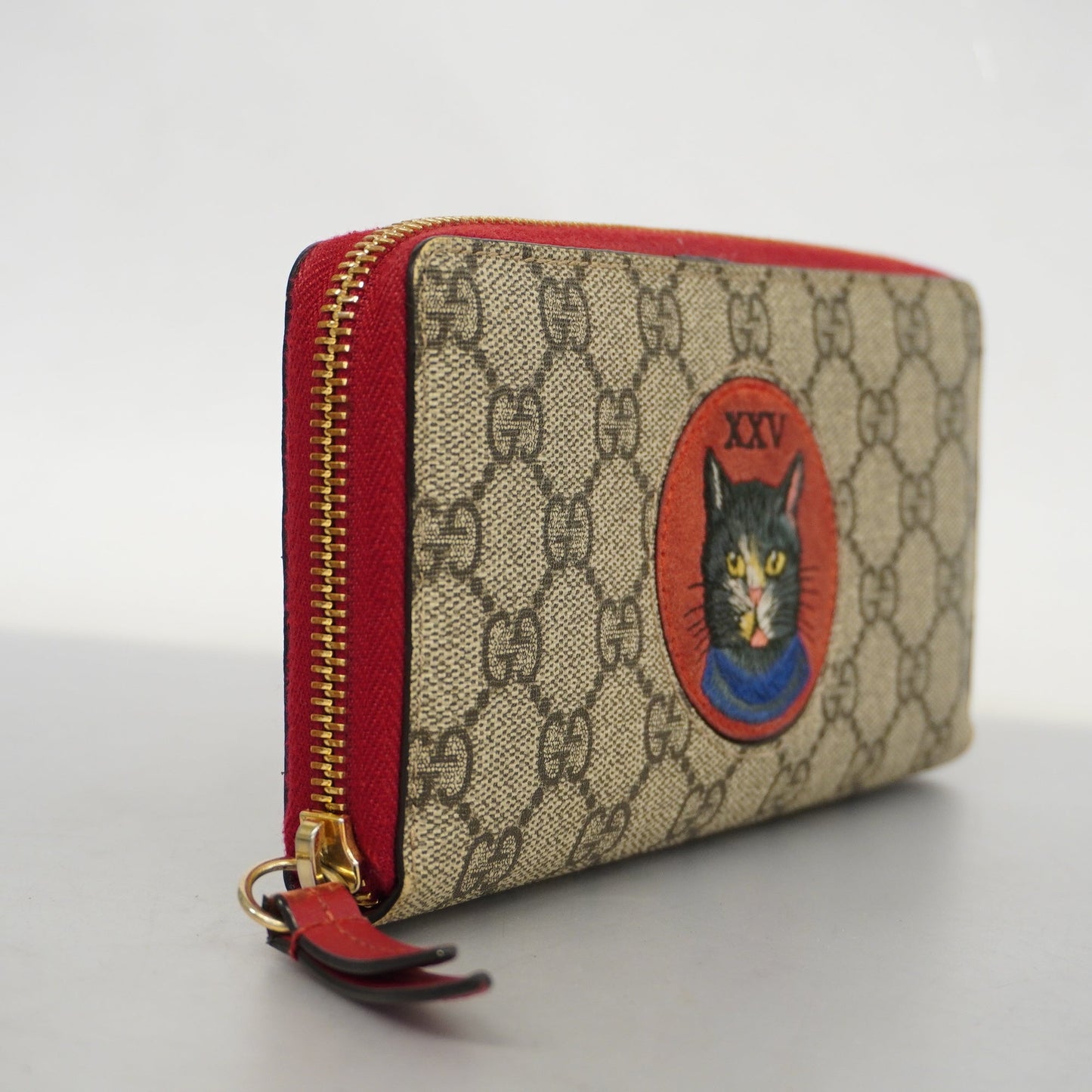 GUCCI  Mystic Cat 499382 Gold Hardware Women's GG Supreme,Leather Wallet