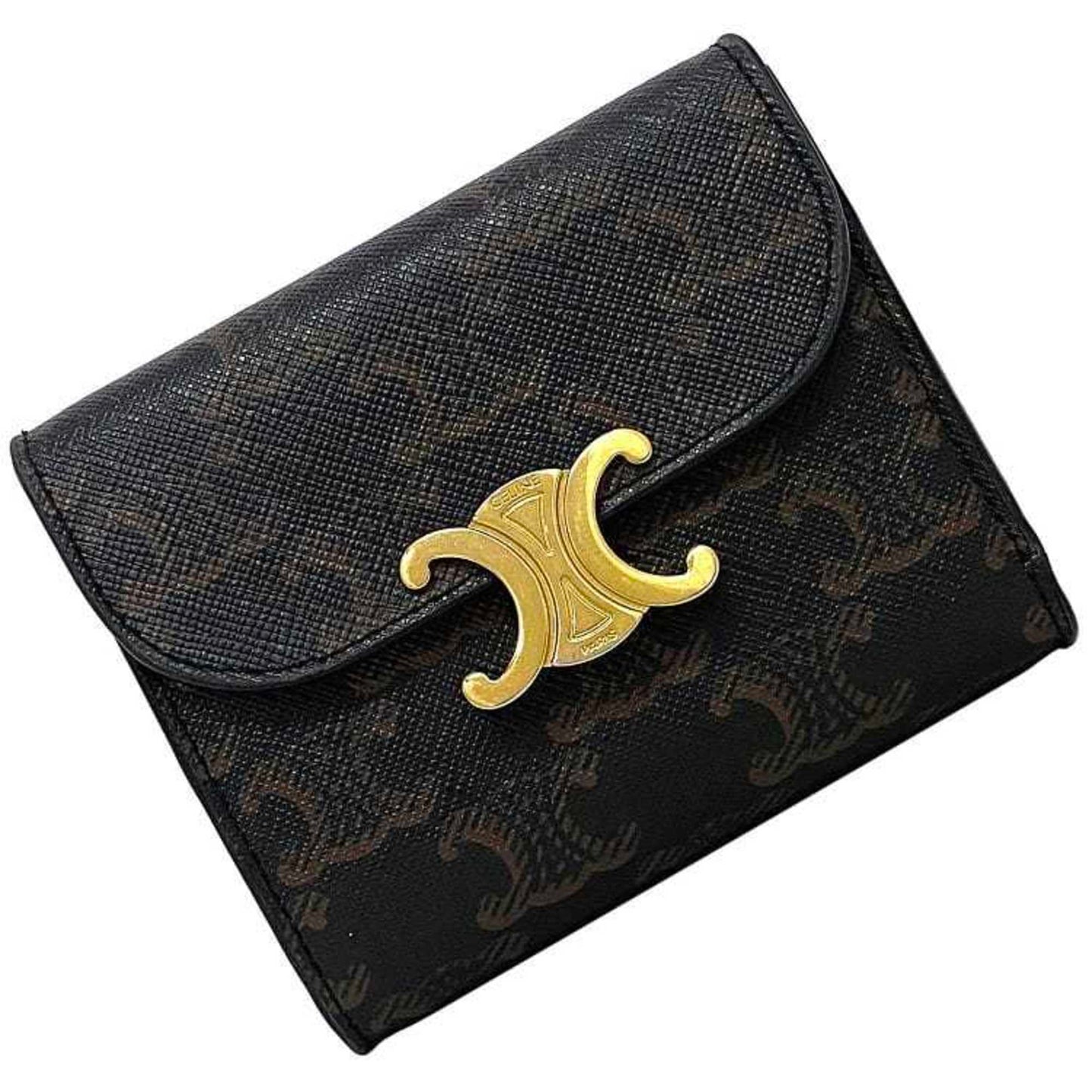 Celine Trifold Wallet Black Beige Gold Triomphe 10D782CQH.04LU PVC Leather GP  Flap Women's