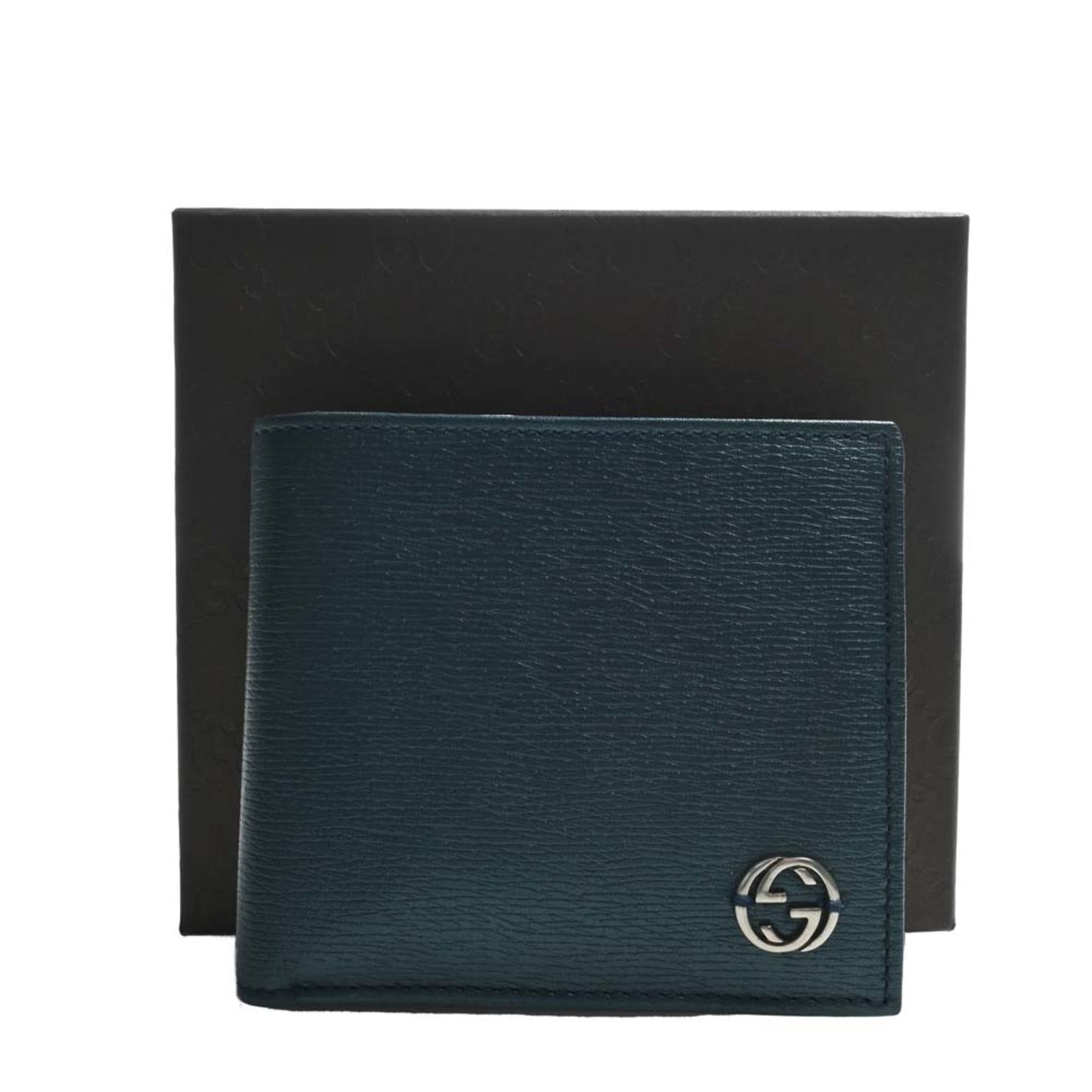 GUCCI Interlocking G Leather Bifold Wallet 256336 Metallic Green Men's