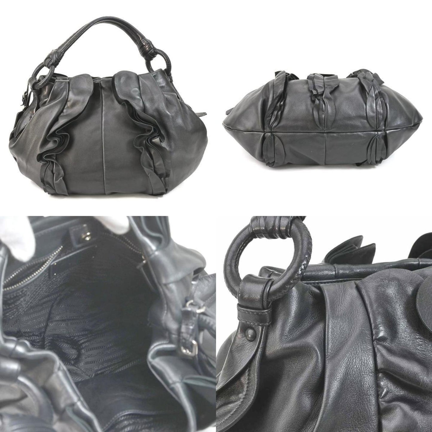 PRADA shoulder bag leather black silver ladies