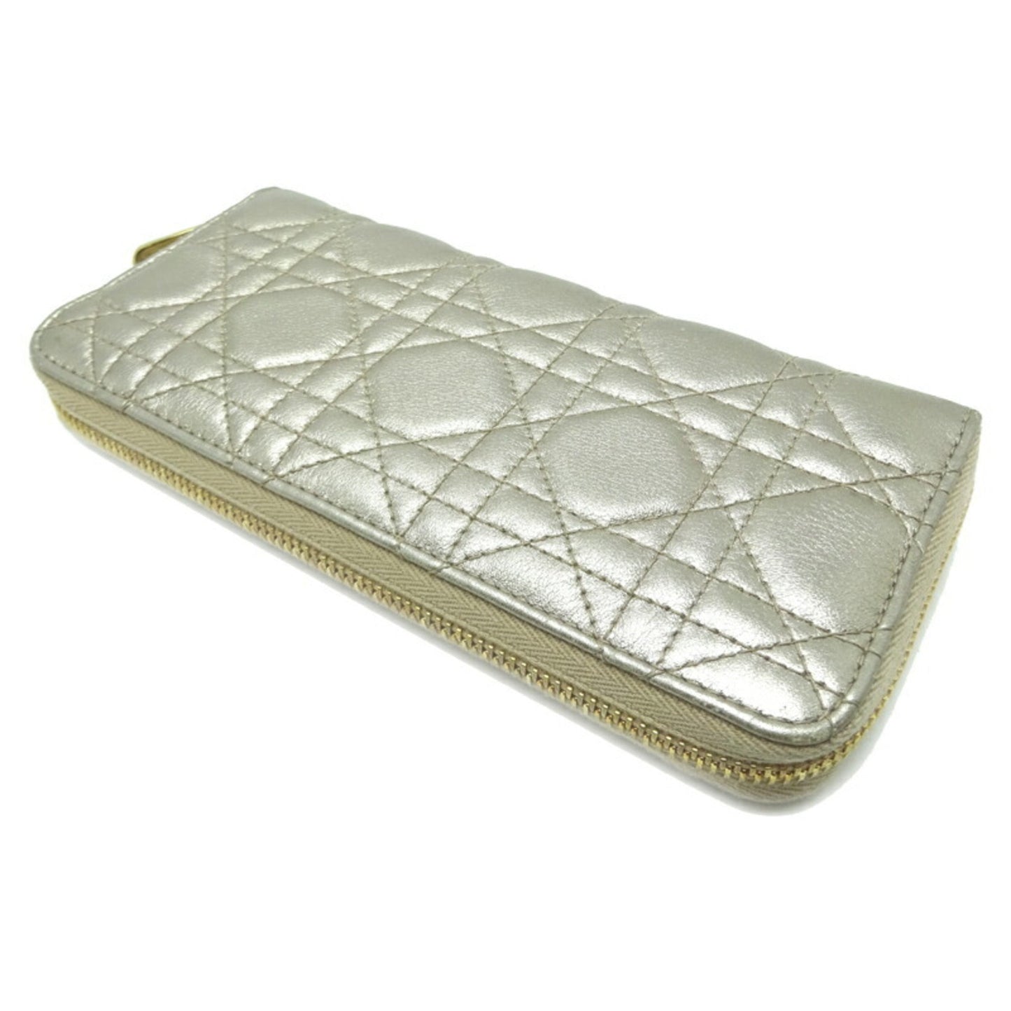 CHRISTIAN DIOR Round Wallet Women's Long 32-MA-1211 Lambskin Gold