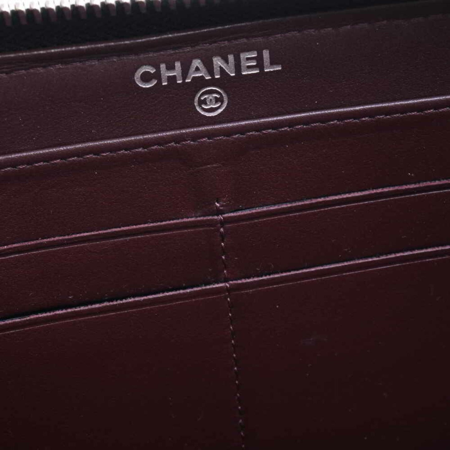 Chanel caviar skin matelasse here mark round long wallet black