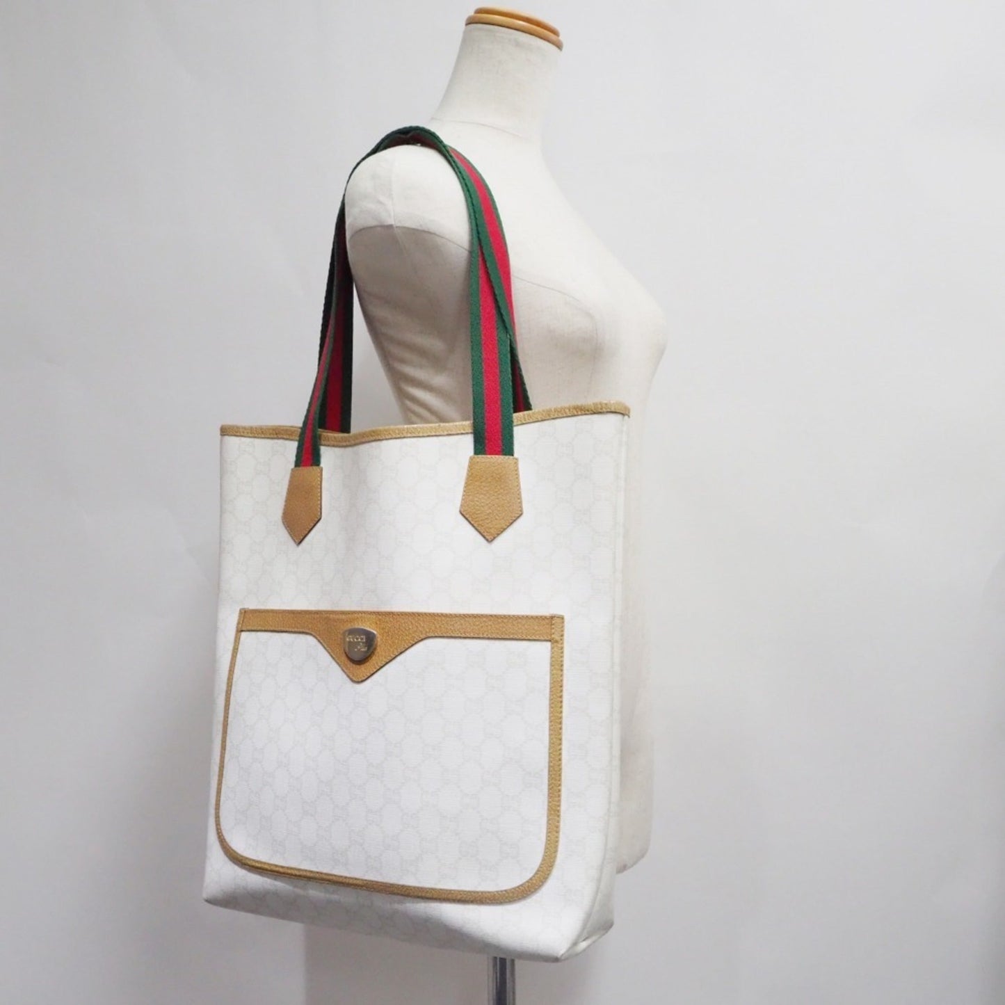 Gucci Old Sherry Line GG Plus White Ladies Tote Bag