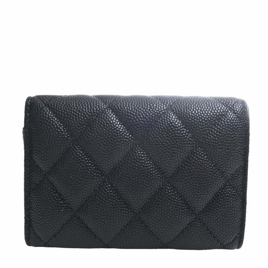 CHANEL Caviar Skin Matelasse Coco Mark Trifold Wallet Black Ladies