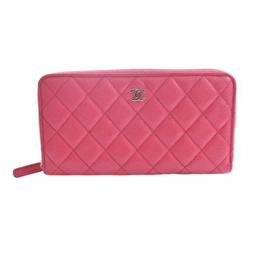 Chanel Caviar Skin Matelasse Coco Mark Timeless Classic Round Long Wallet Pink