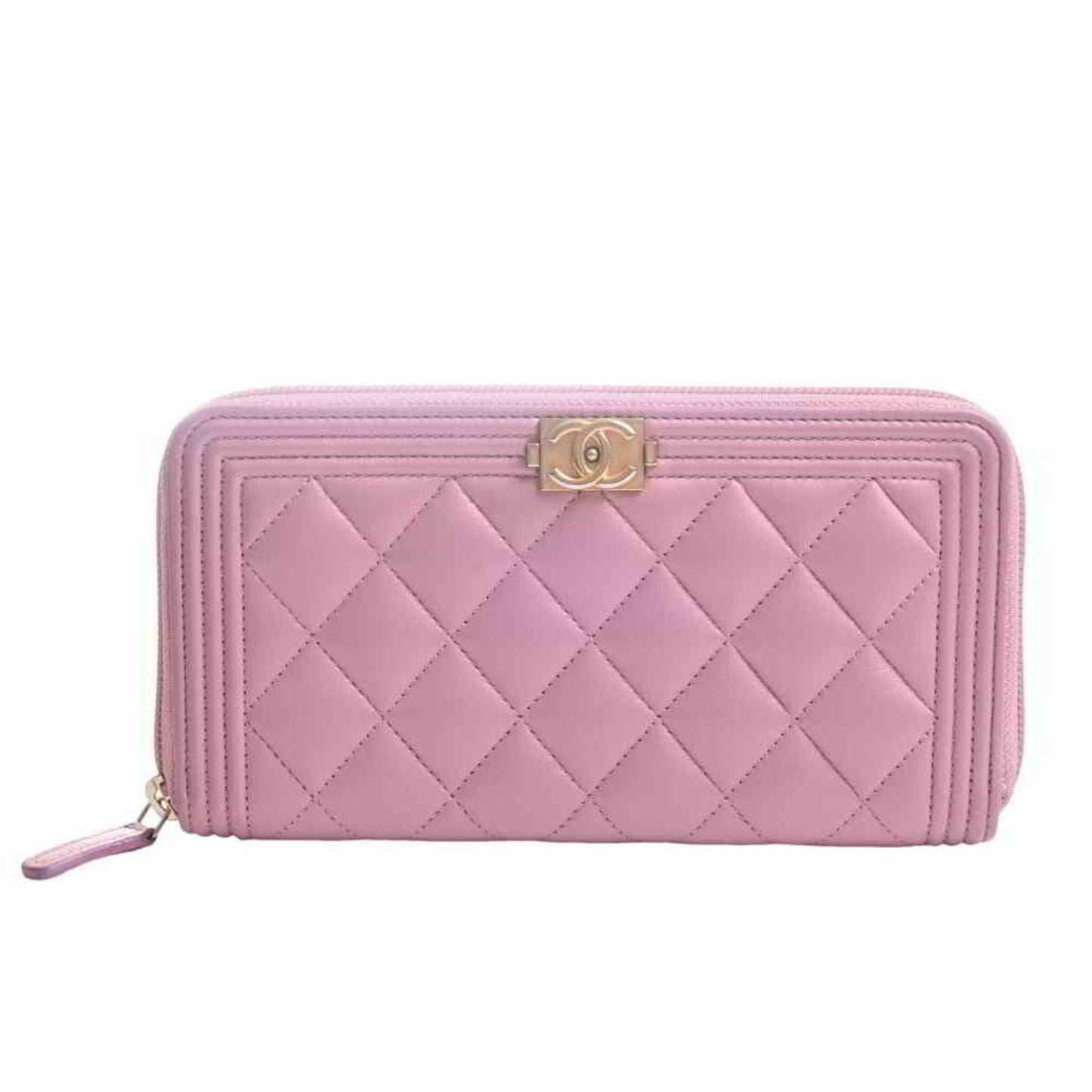 Chanel Lambskin Boy Coco Mark Round Long Wallet Pink Caviar Skin