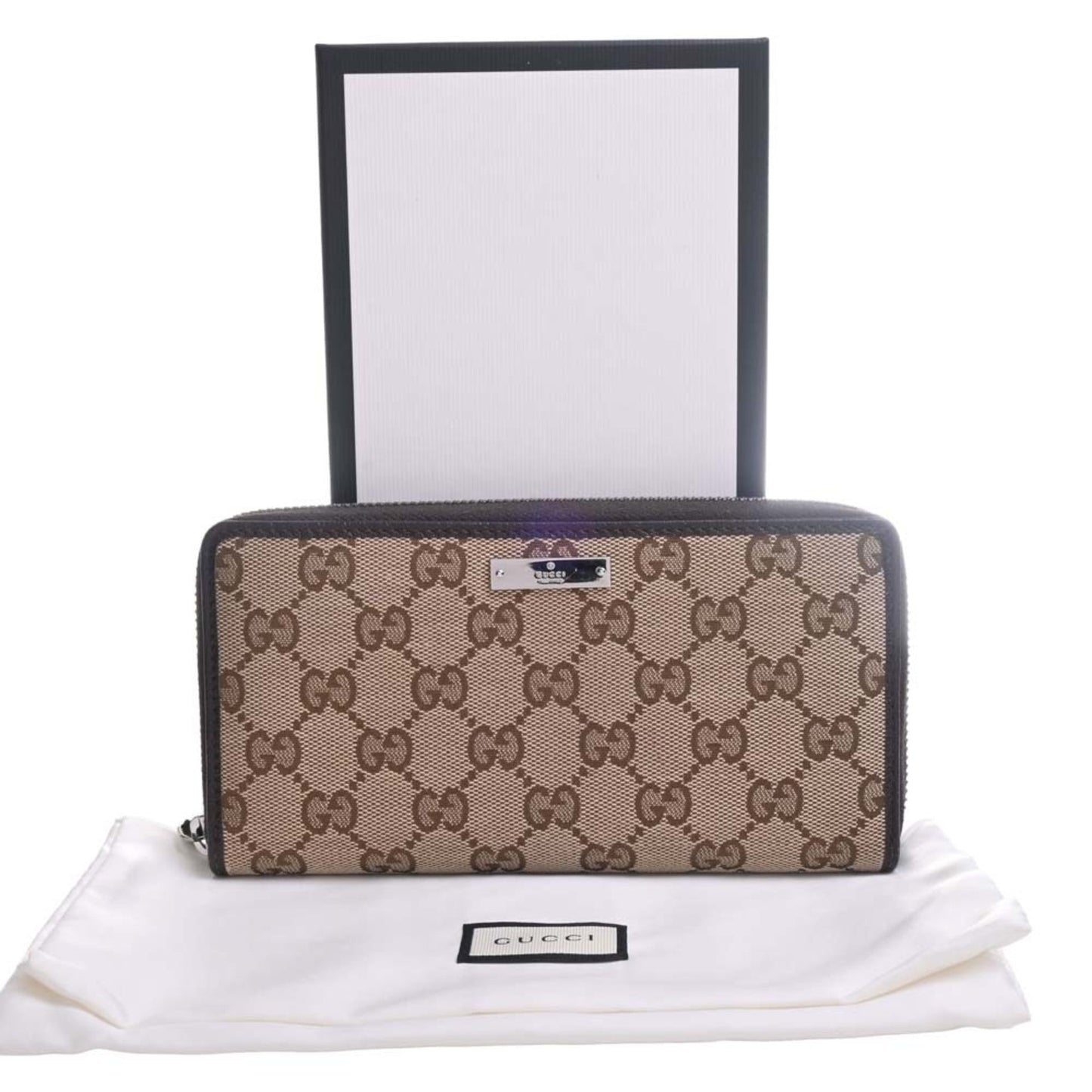 GUCCI GG Canvas Round Long Wallet 307980 Beige Brown Women's