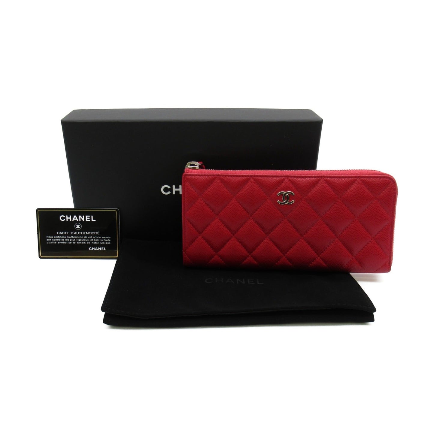 CHANEL L-shaped zipper long wallet Red Calfskin [cowhide] A68778