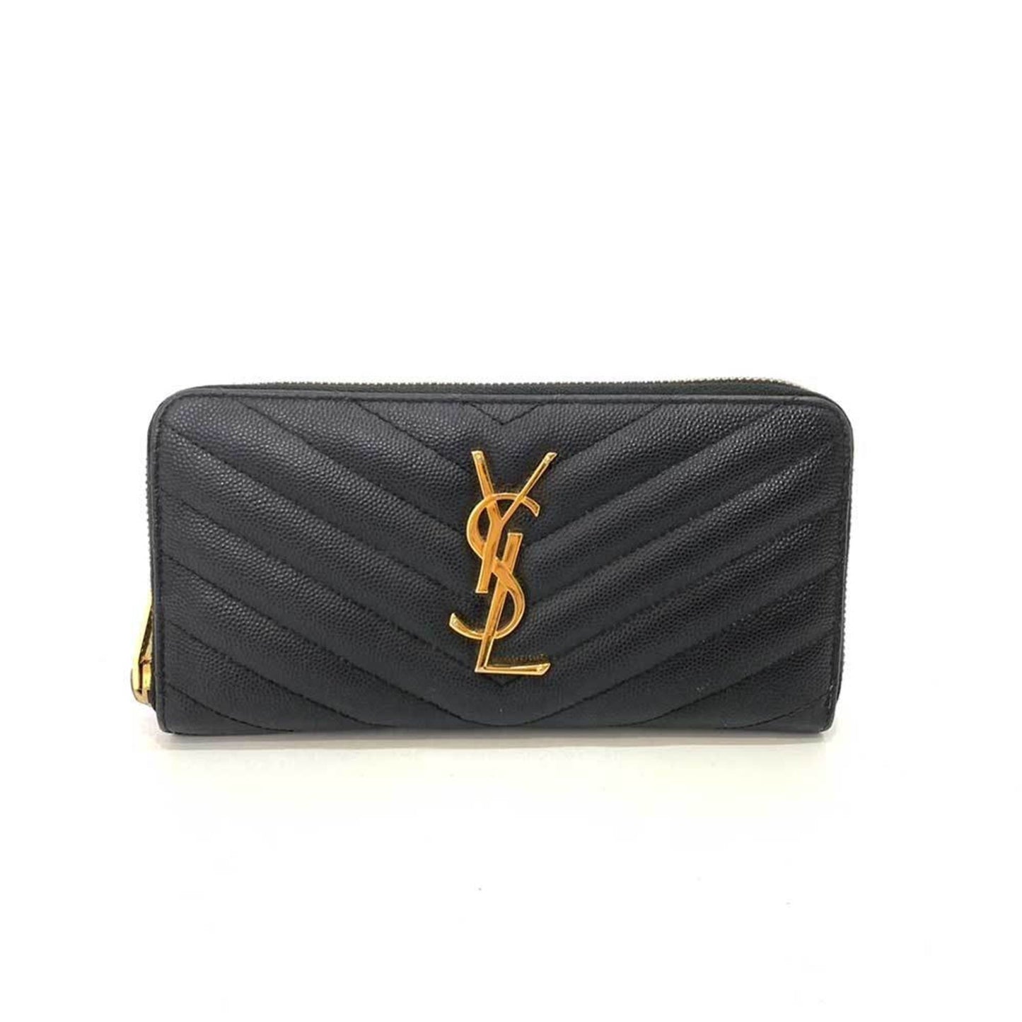 SAINT LAURENT Wallet Long Round Dark Navy YSL Monogram Quilted Full Zip Ladies Leather 358094 SAINTLAURENT