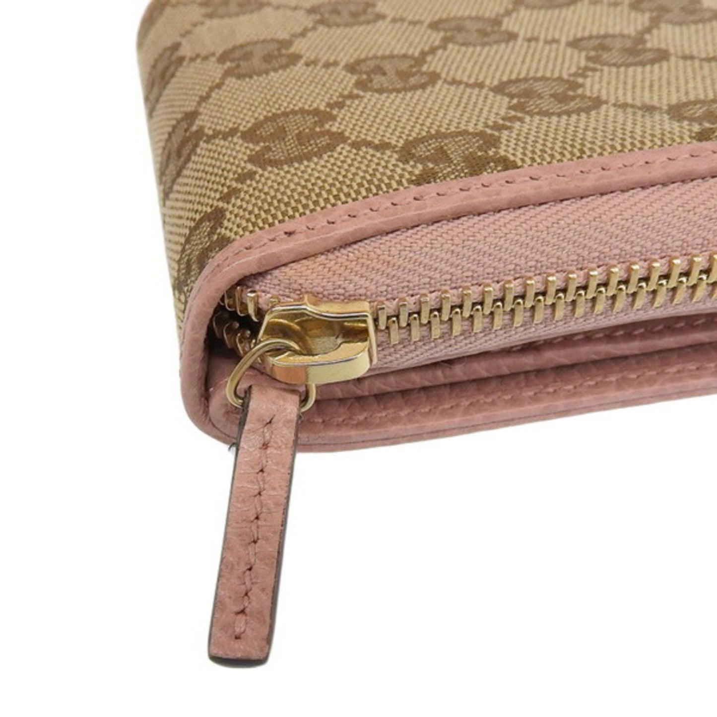 GUCCI GG Canvas Leather Round Bifold Wallet 346056 Beige/Pink Women's