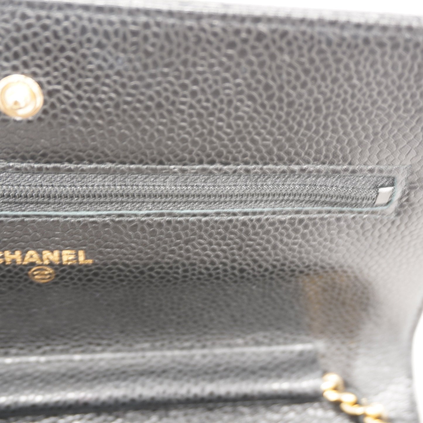 Chanel Shoulder Wallet Matelasse Single Chain Caviar Skin Black Gold metal