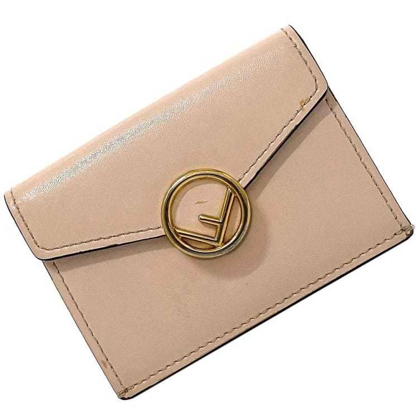 FENDI Trifold Wallet Pink Beige Gold Fizu 8M0395 Leather GP  Circle Women's