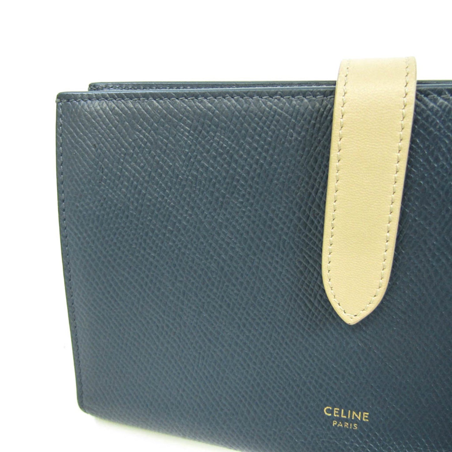 Celine Large Strap 10B633 Men,Women Leather Long Wallet [bi-fold] Beige,Navy