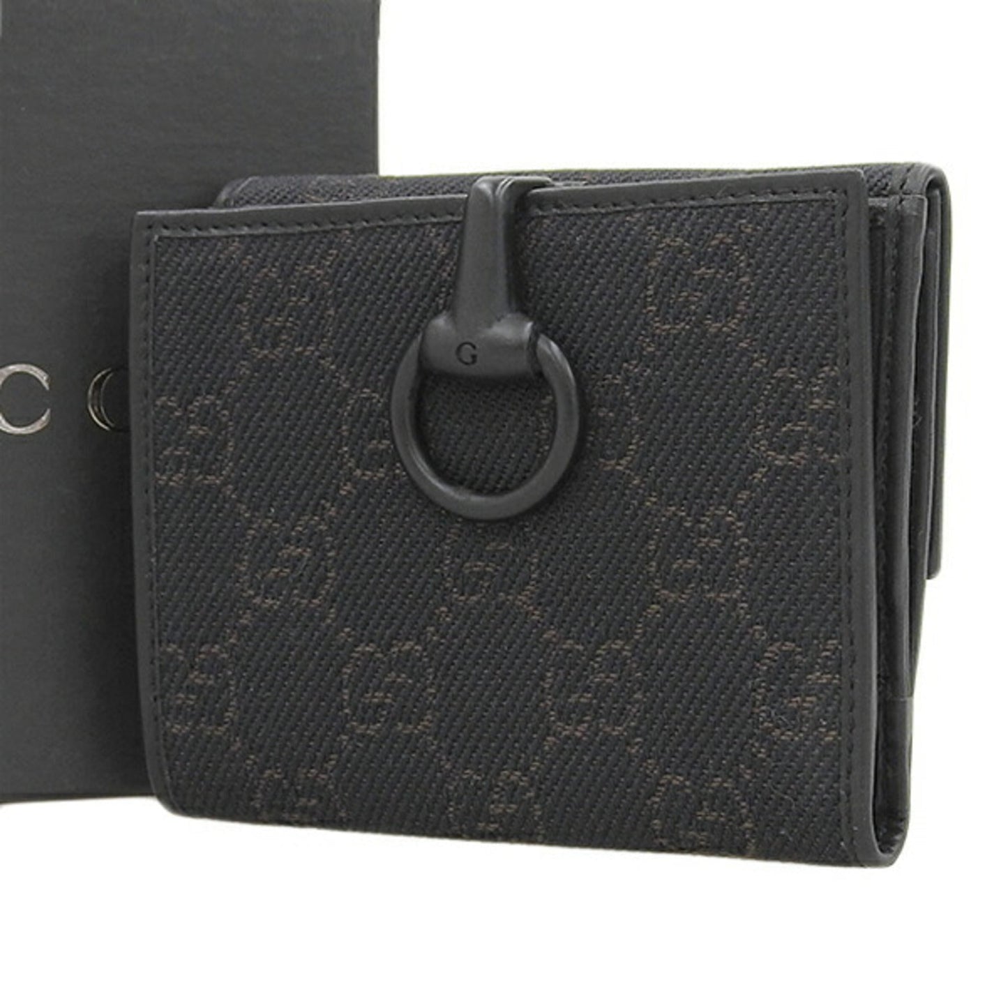 GUCCI Horsebit GG Canvas Bifold Wallet 101604 Black Women's