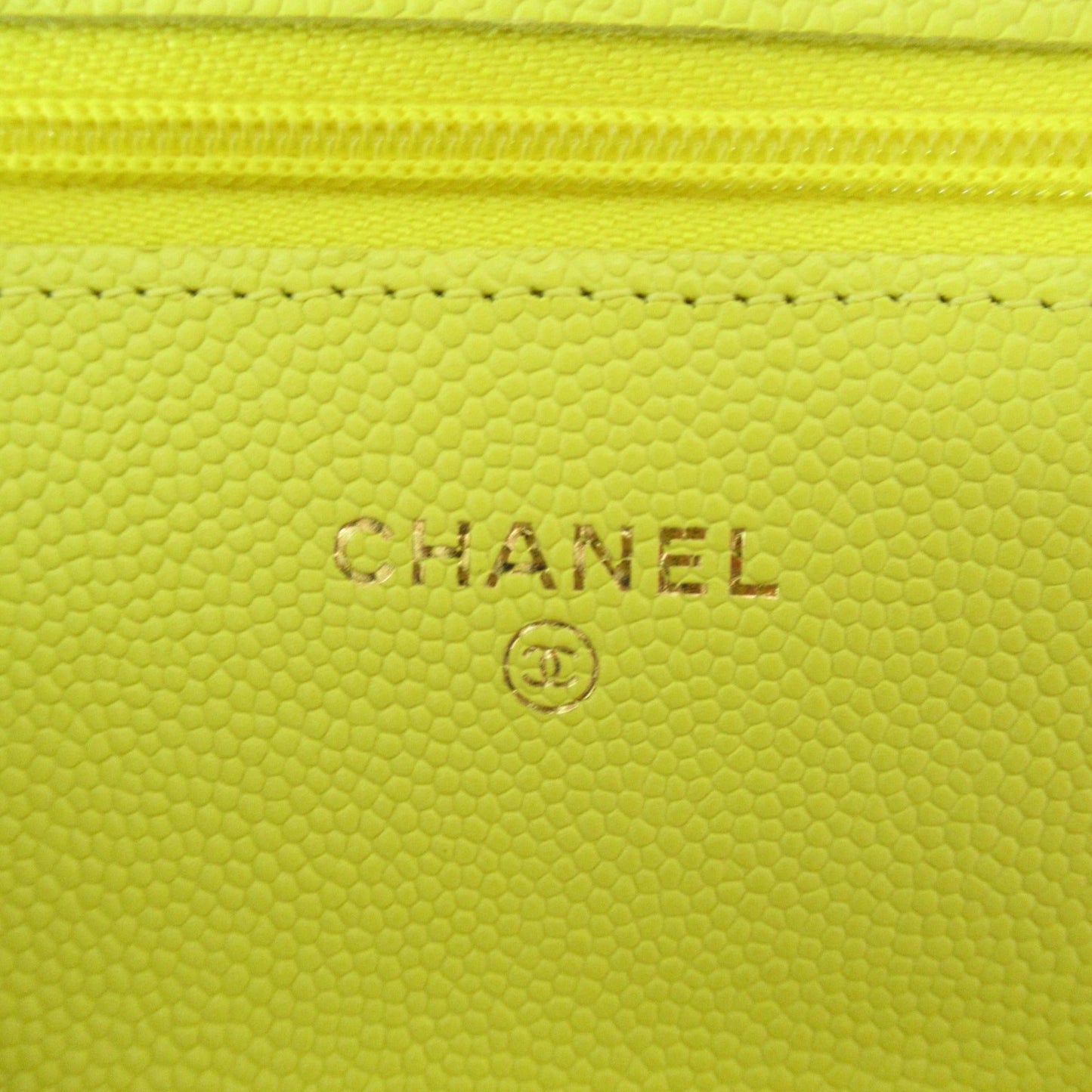 CHANEL Matelasse Chain Wallet Shoulder Bag Yellow Caviar Skin [Grained Calf]