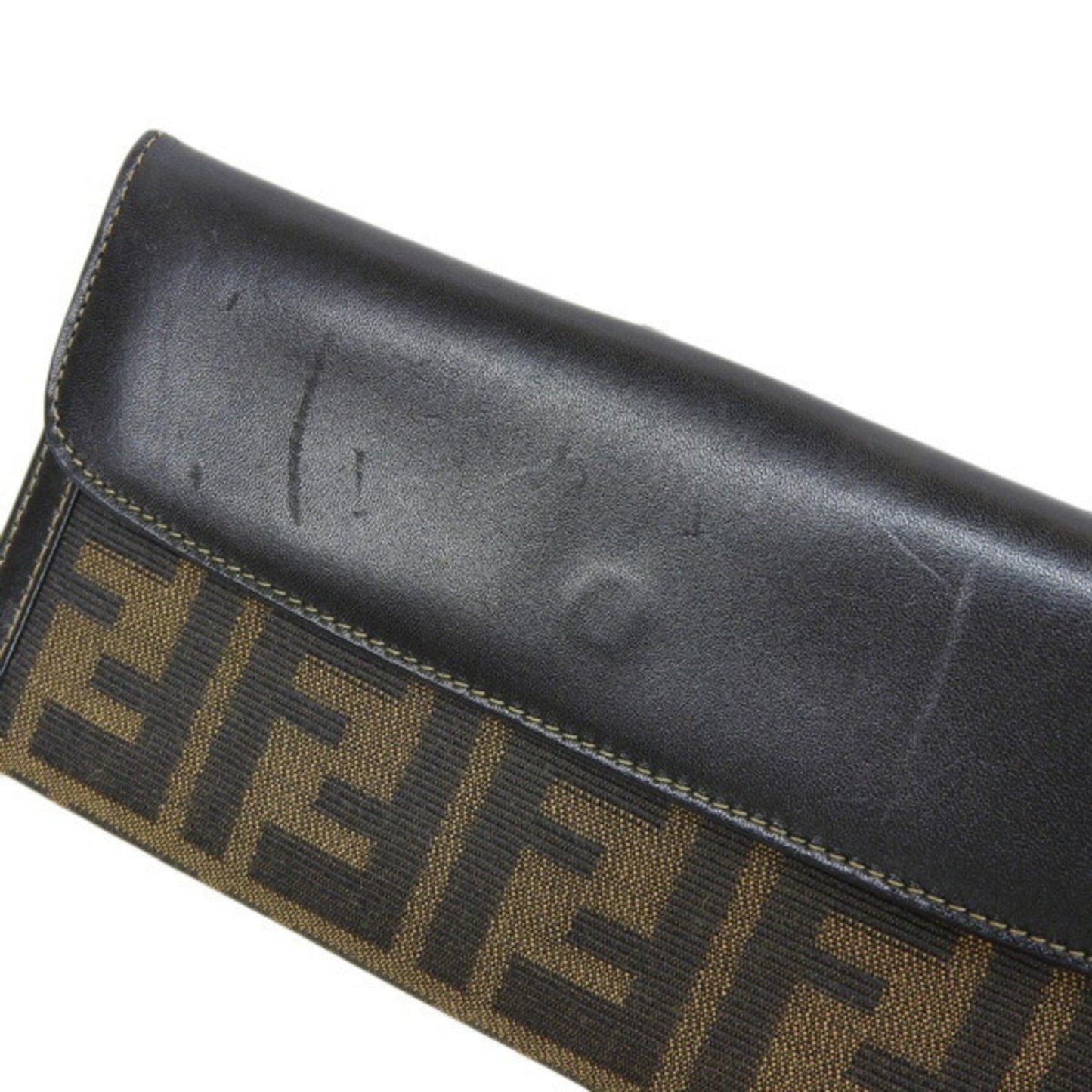 FENDI Canvas Leather Zucca Pattern Bifold Long Wallet Brown Ladies