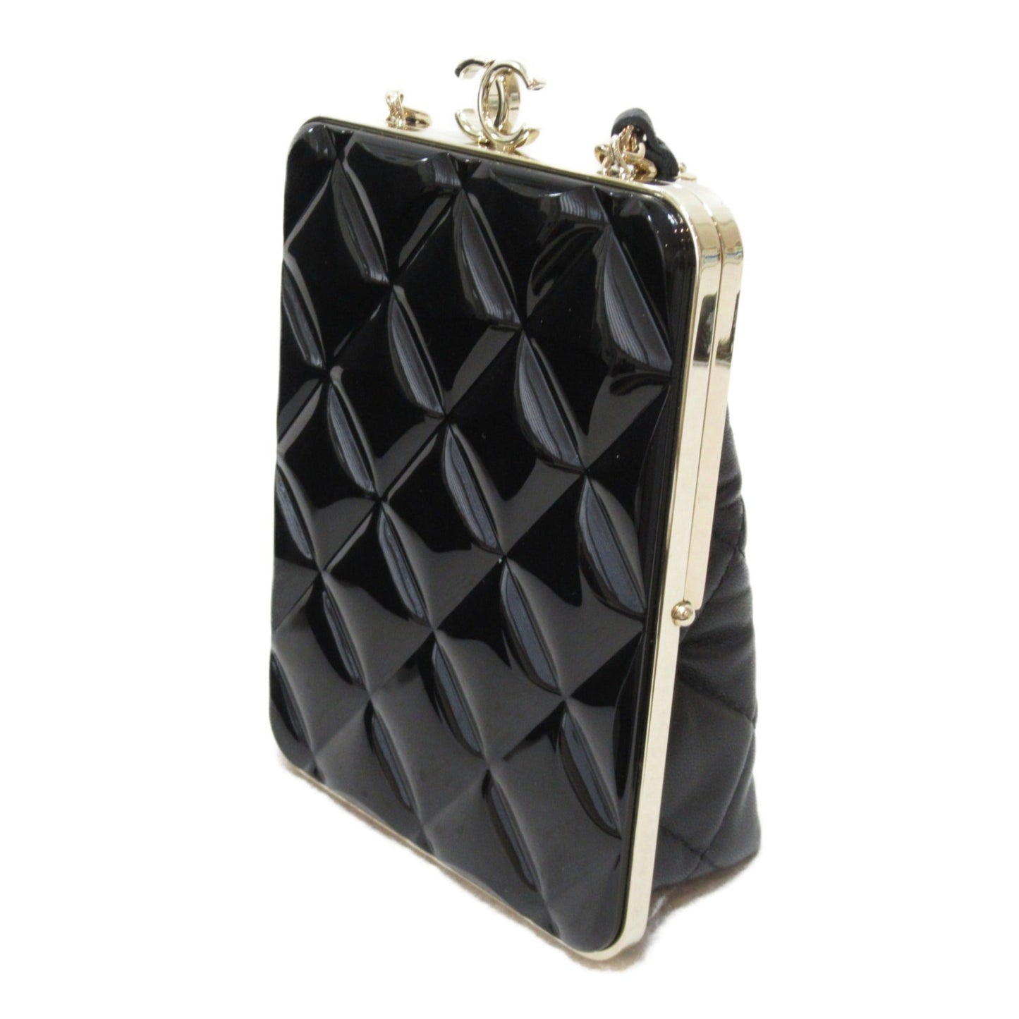 CHANEL Shoulder pouch Black Lambskin [sheep leather] enamel