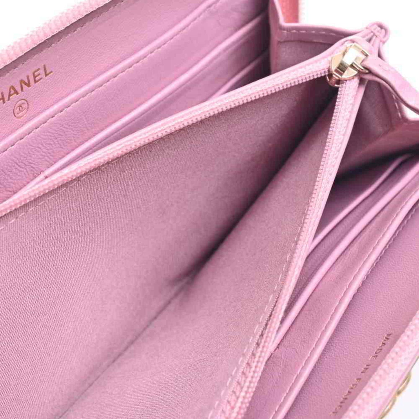 Chanel Lambskin Boy Coco Mark Round Long Wallet Pink Caviar Skin