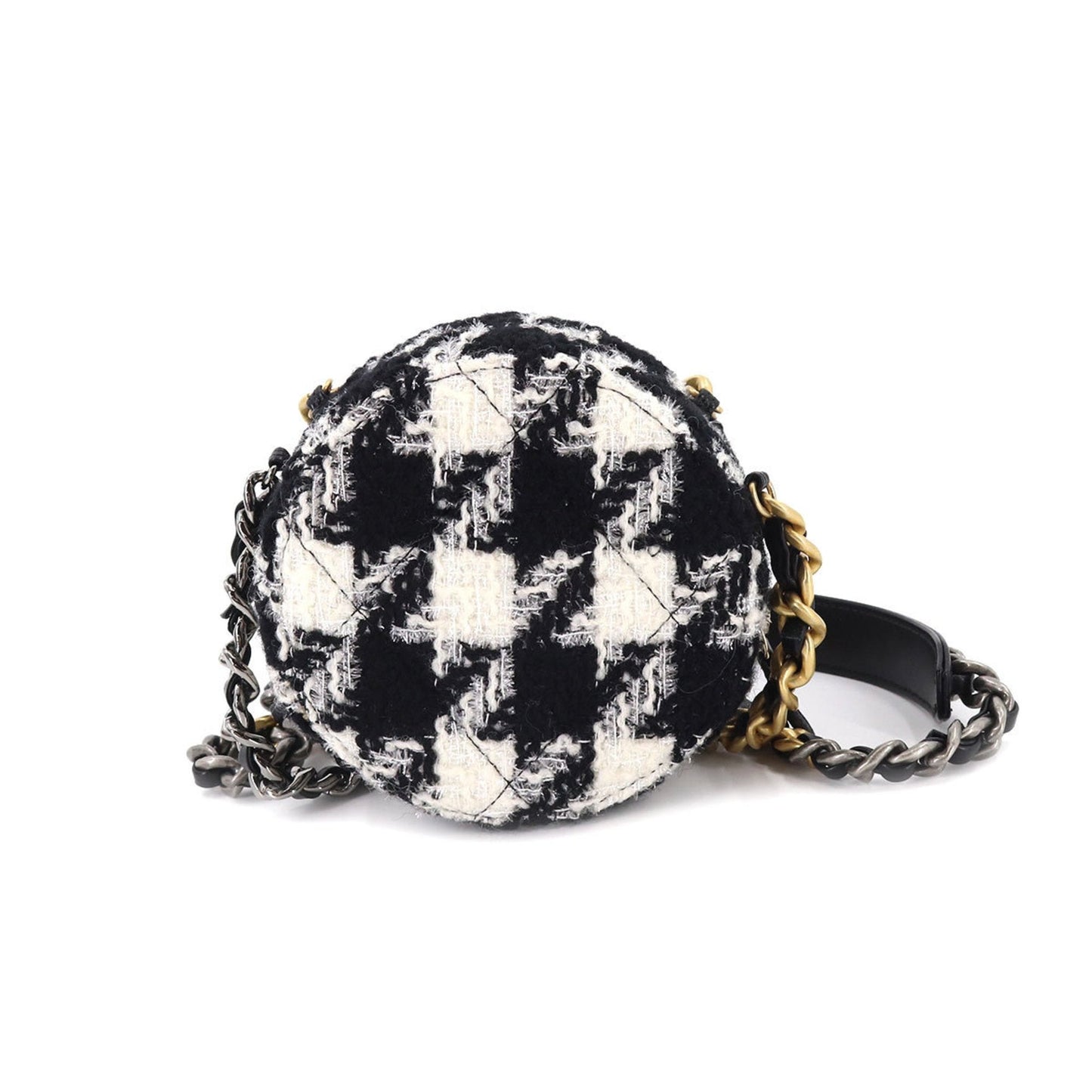 Shoulder Bag with the Chanel 19 chain shoulder bag tweed leather houndstooth black white AP0986 porch