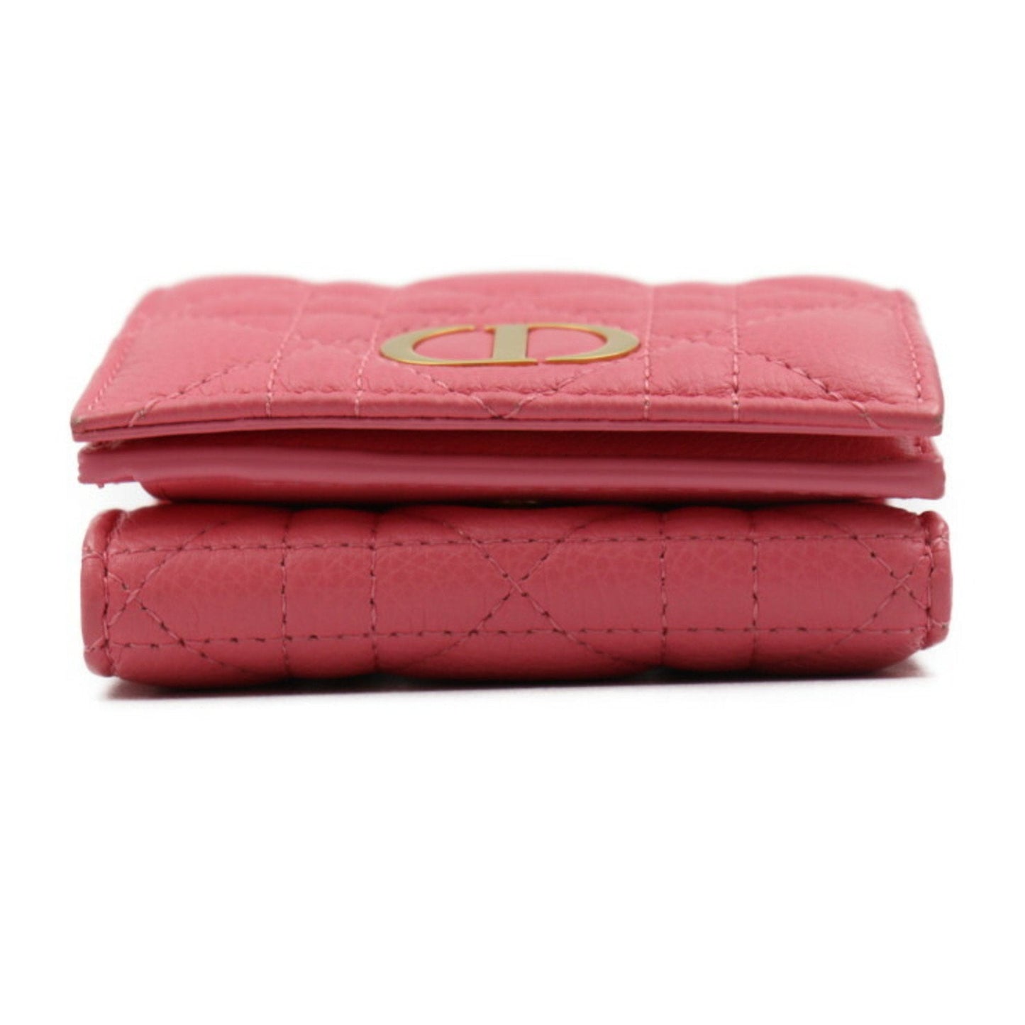 CHRISTIAN DIOR Caro Canage Trifold Wallet S5030UWHC Lambskin Yarrow Pink W Hook Japan Limited Color CD Logo