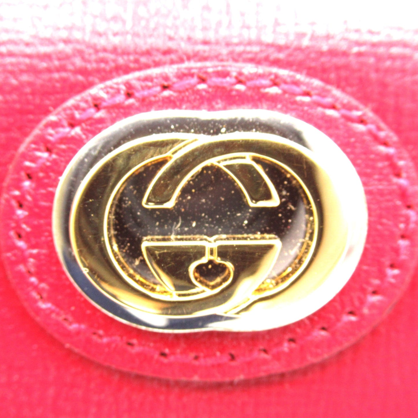 GUCCI Interlocking G metal round long wallet Red leather 598543