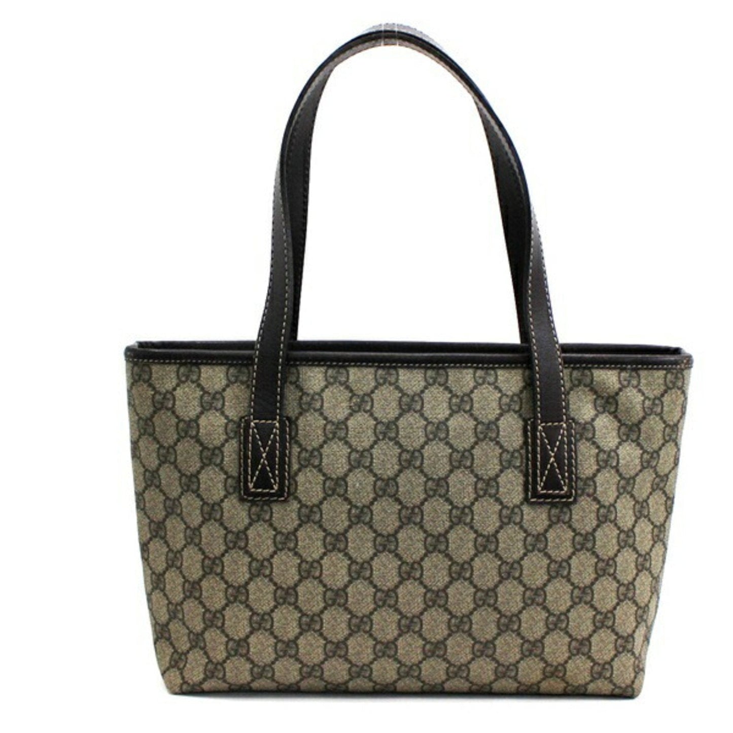 Gucci GG Supreme Plus Tote Bag Shoulder 211138 PVC x Leather Beige Dark Brown GUCCI Women's Men's Attached