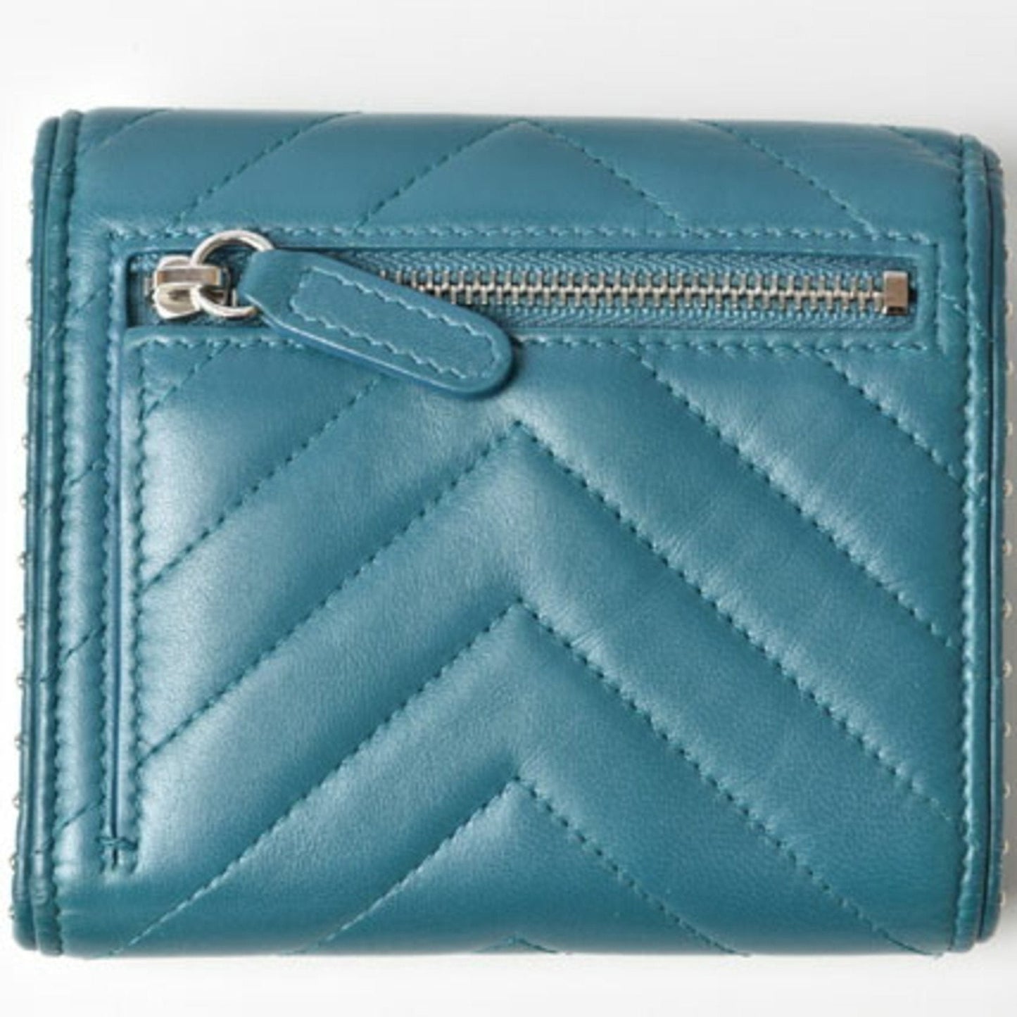 CHANEL wallet  chevron studs turquoise blue