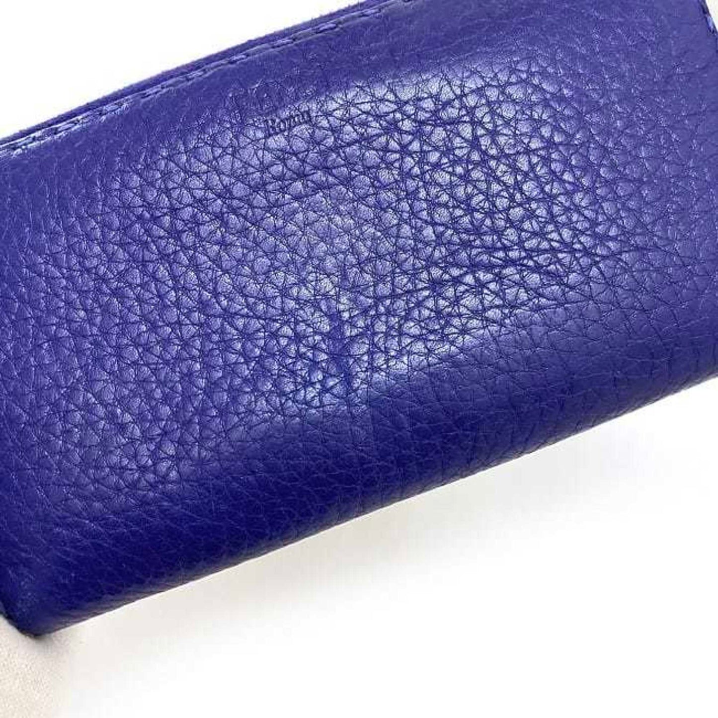 FENDI Round Long Wallet Blue Selleria Leather