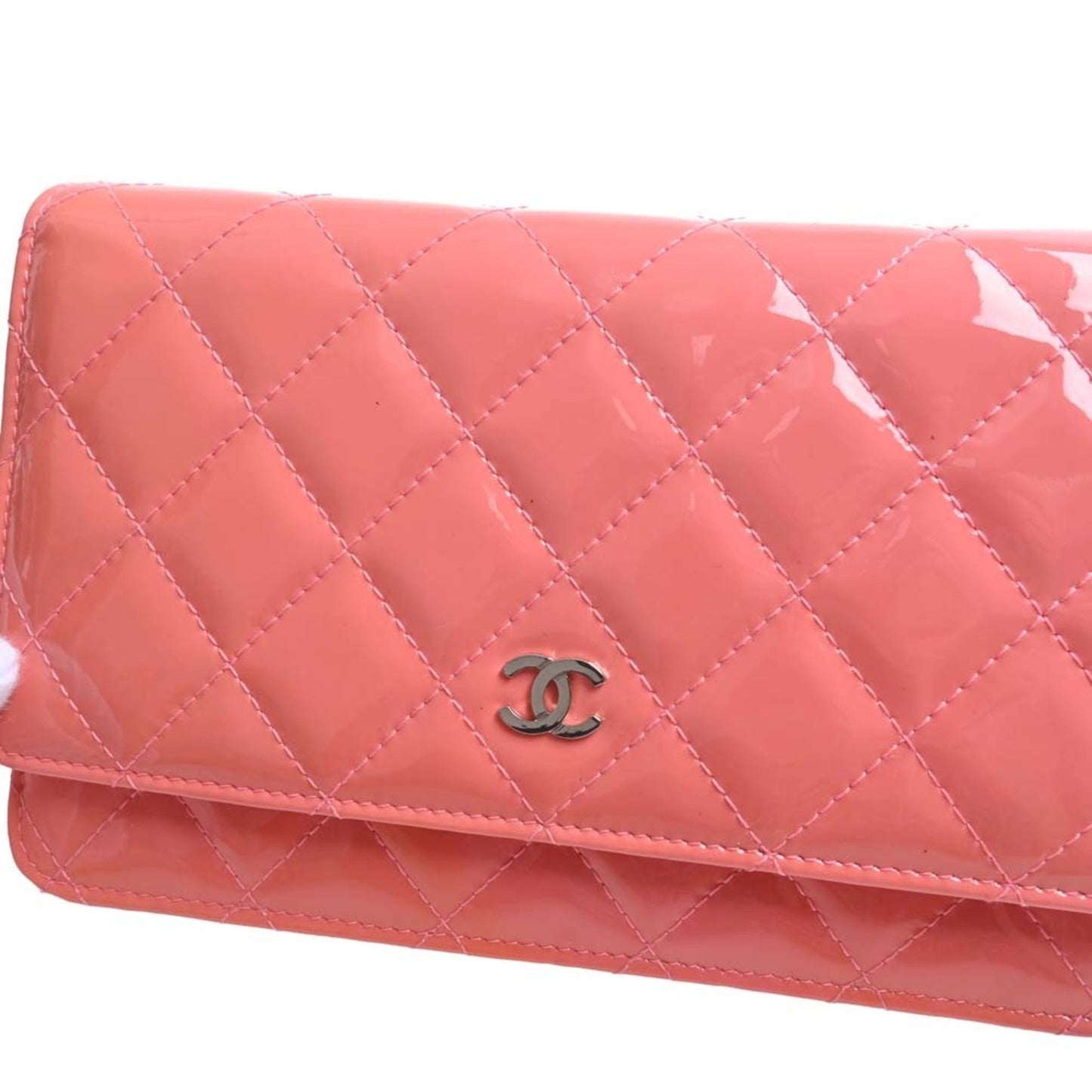 CHANEL Patent Matelasse Coco Mark Chain Shoulder Long Wallet A33814 Pink Ladies