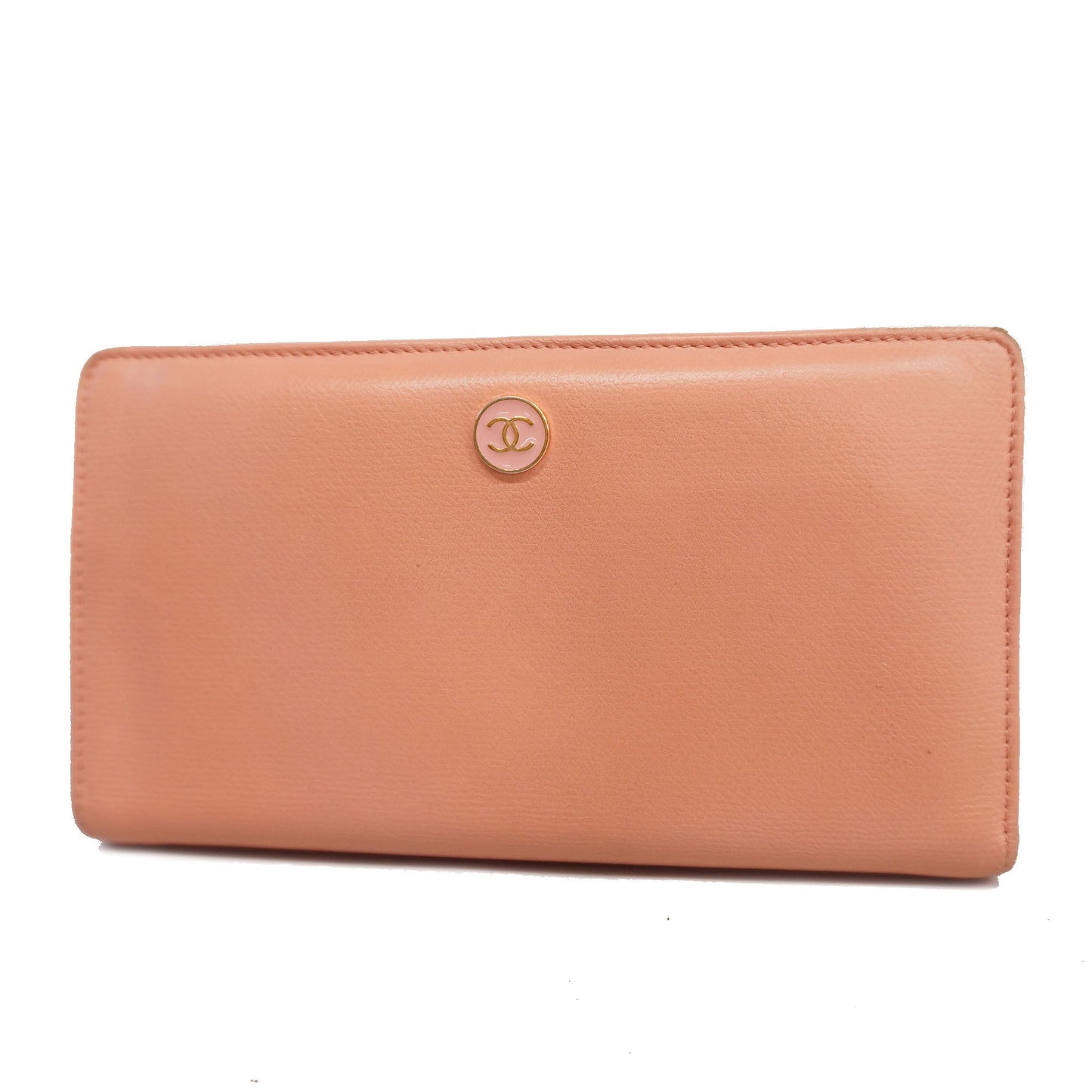 CHANEL  Coco Button Gold Hardware Women's Leather Long Wallet [bi-fold] Pink