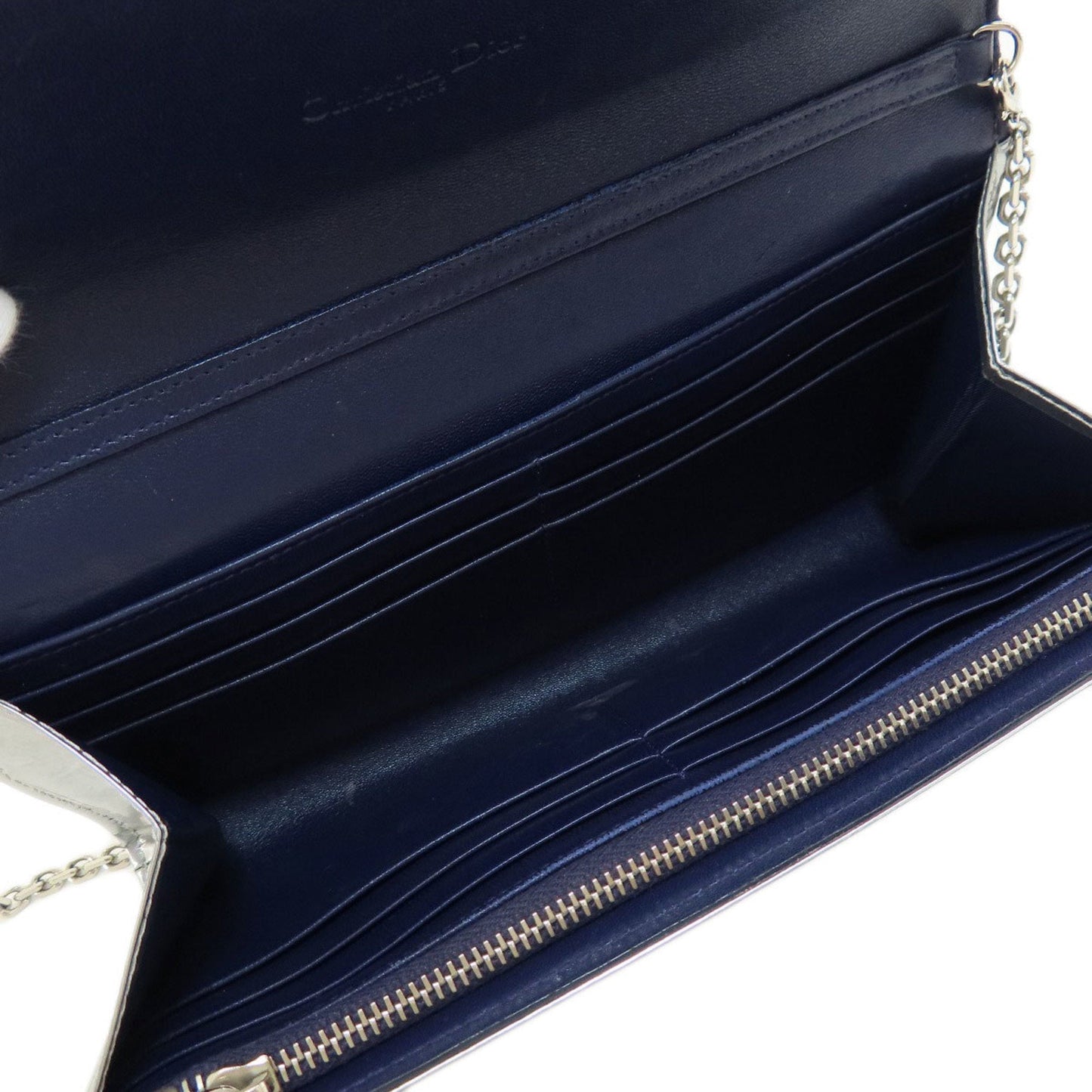 CHRISTIAN DIOR Chain Lady Cannage Long Wallet Calf Women's