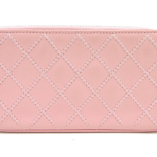 CHANEL Chain Wild Stitch A82527 Pink Leather Shoulder Women's Bag Matelasse Quilting Cocomark Long Wallet