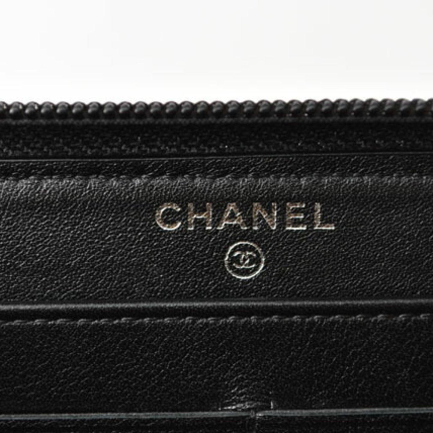 CHANEL long wallet round camellia A50085 dark brown silver