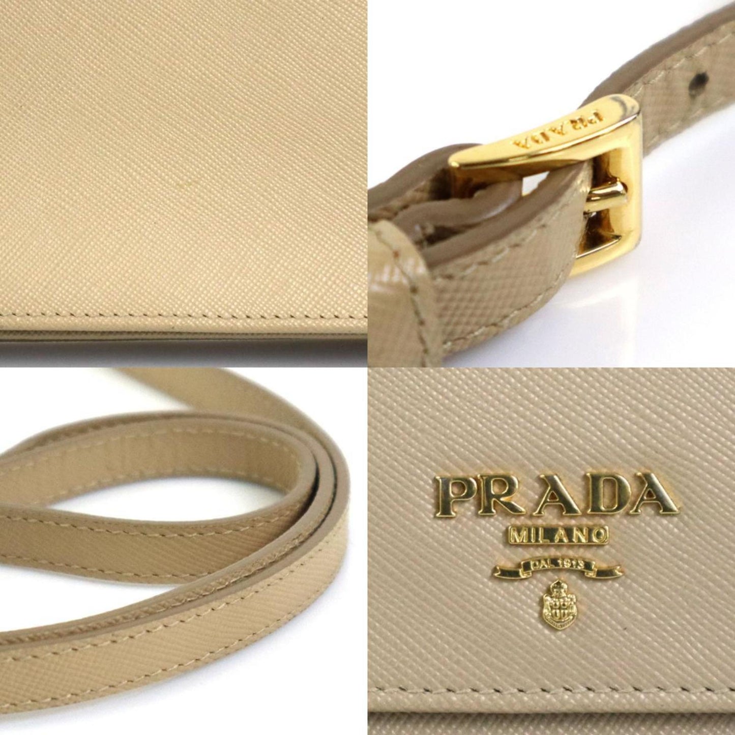 PRADA shoulder wallet leather beige ladies